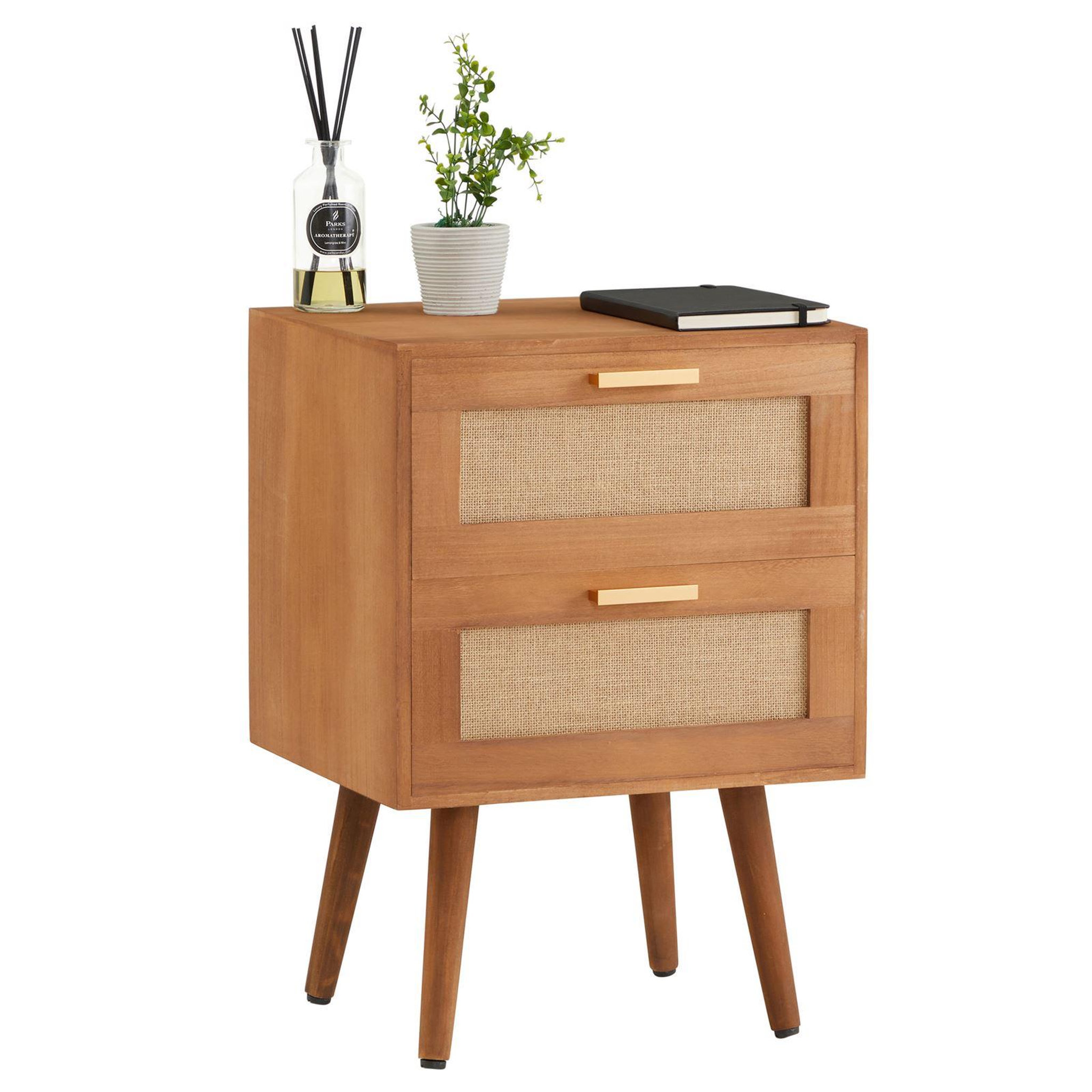 Voir la diapositive 1 : IDIMEX Table de chevet WAMAN 2 tiroirs, en bois de paulownia