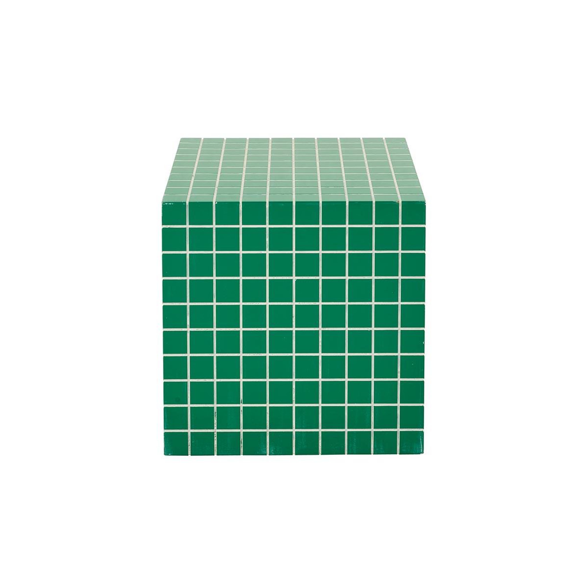Voir la diapositive 2 : J-LINE Table d'appoint cube à carreaux  spia  35cm vert & blanc