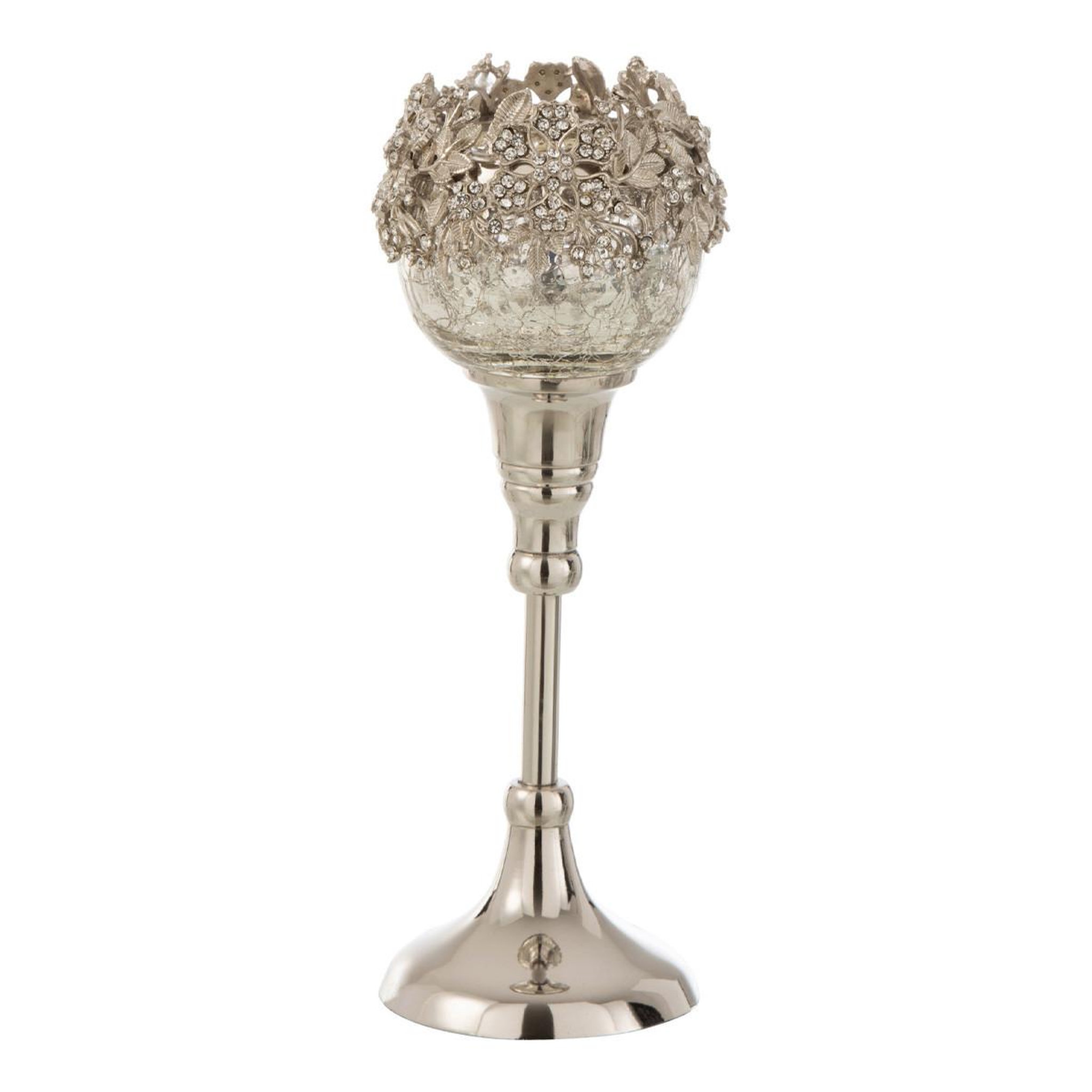Voir la diapositive 1 : J-LINE Photophore sur pied en métal  bijou  24cm argent