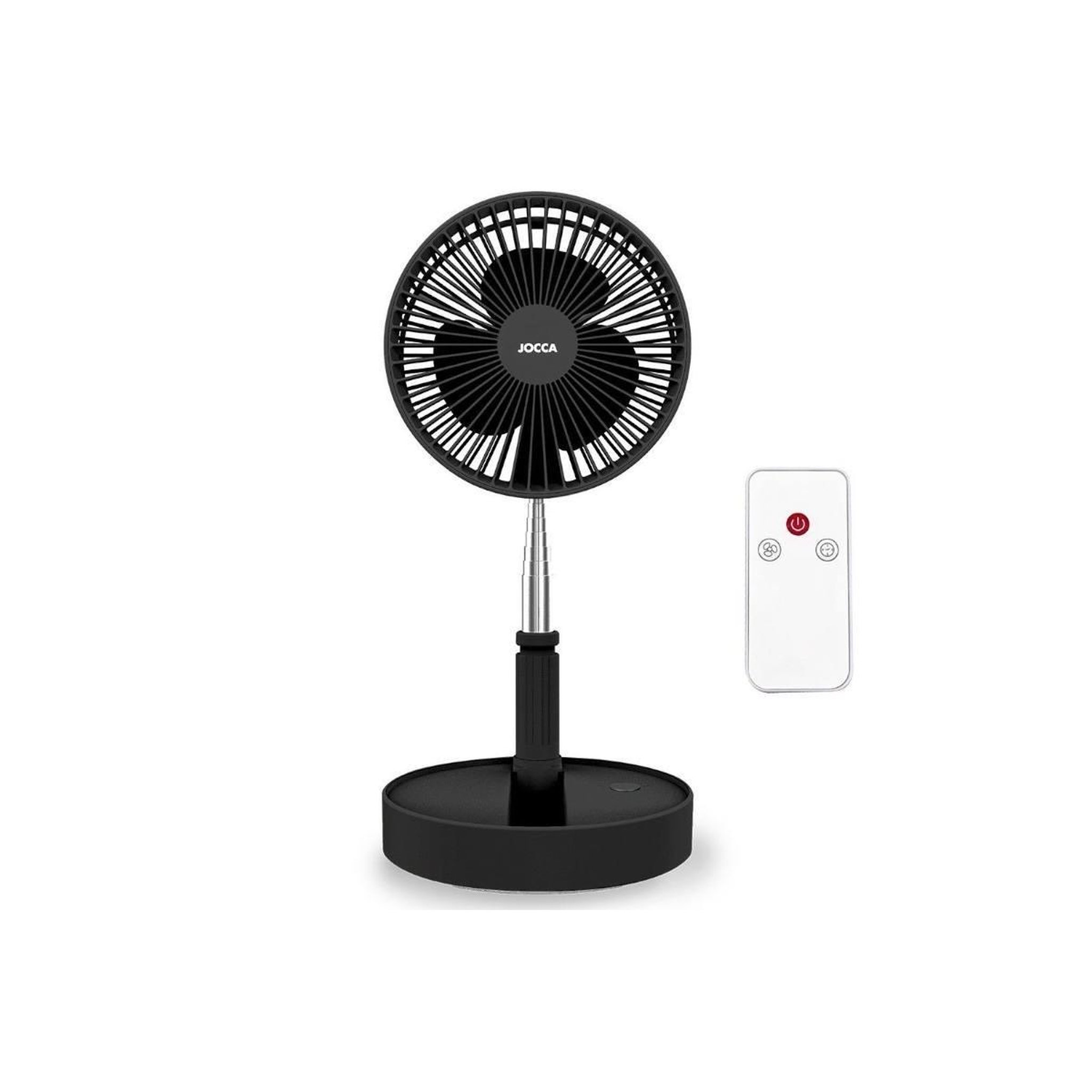 Jocca Ventilateur à Batterie Sans fil Silencieux USB NOIR  Pied Pliable & Télescopique Télécommande Autonomie 24h Jocca