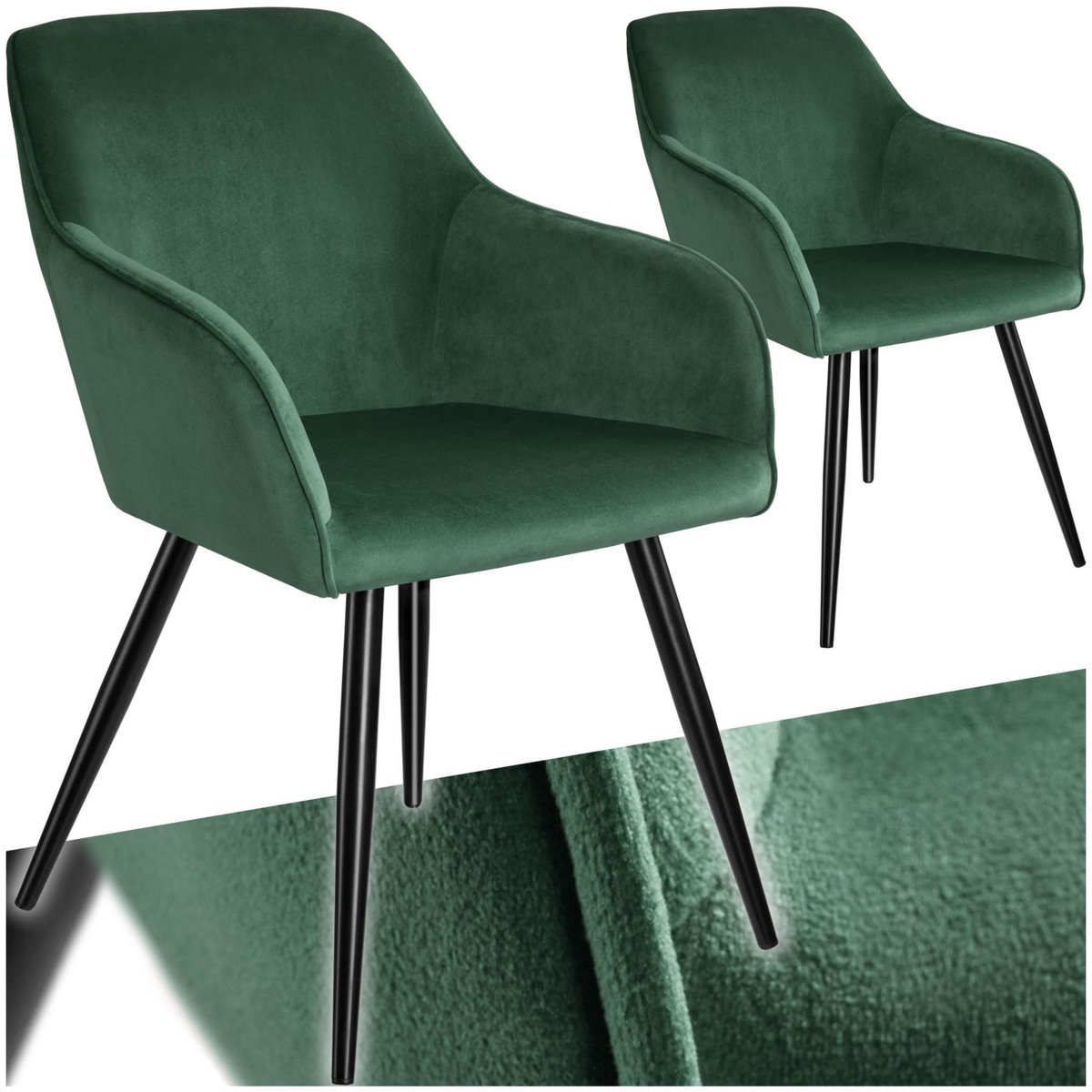 tectake Chaise style scandinave rembourrée aspect velours vert foncé/noir Lot de 2