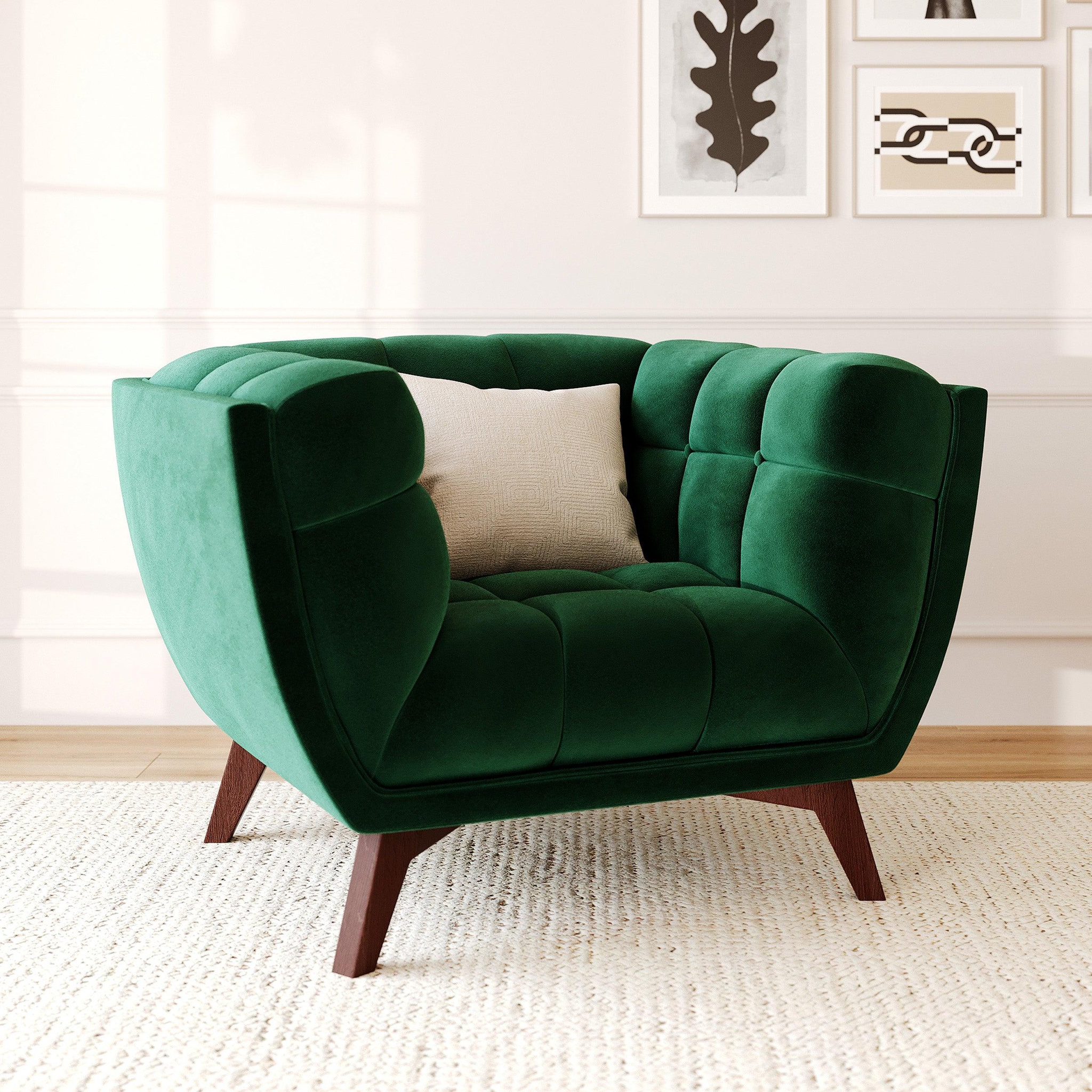 Voir la diapositive 2 : MAISON PAVANE Fauteuil en velours vert foncé-Mona