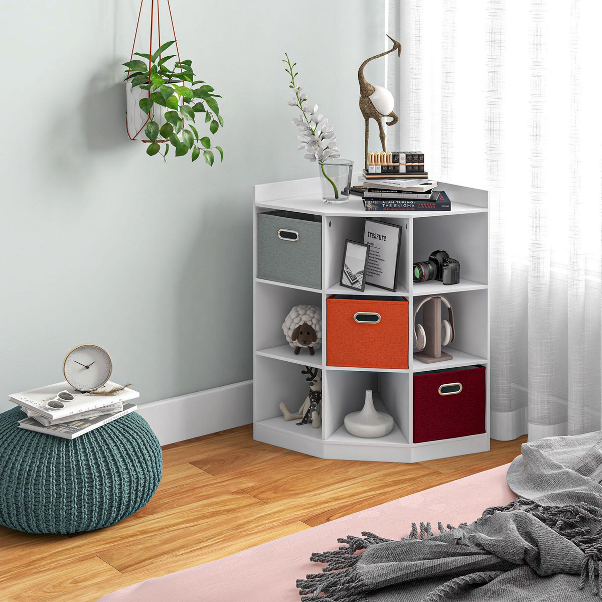 HOMCOM Meuble de rangement d'angle unité de rangement 9 niches 3 tiroirs non tissé MDF blanc