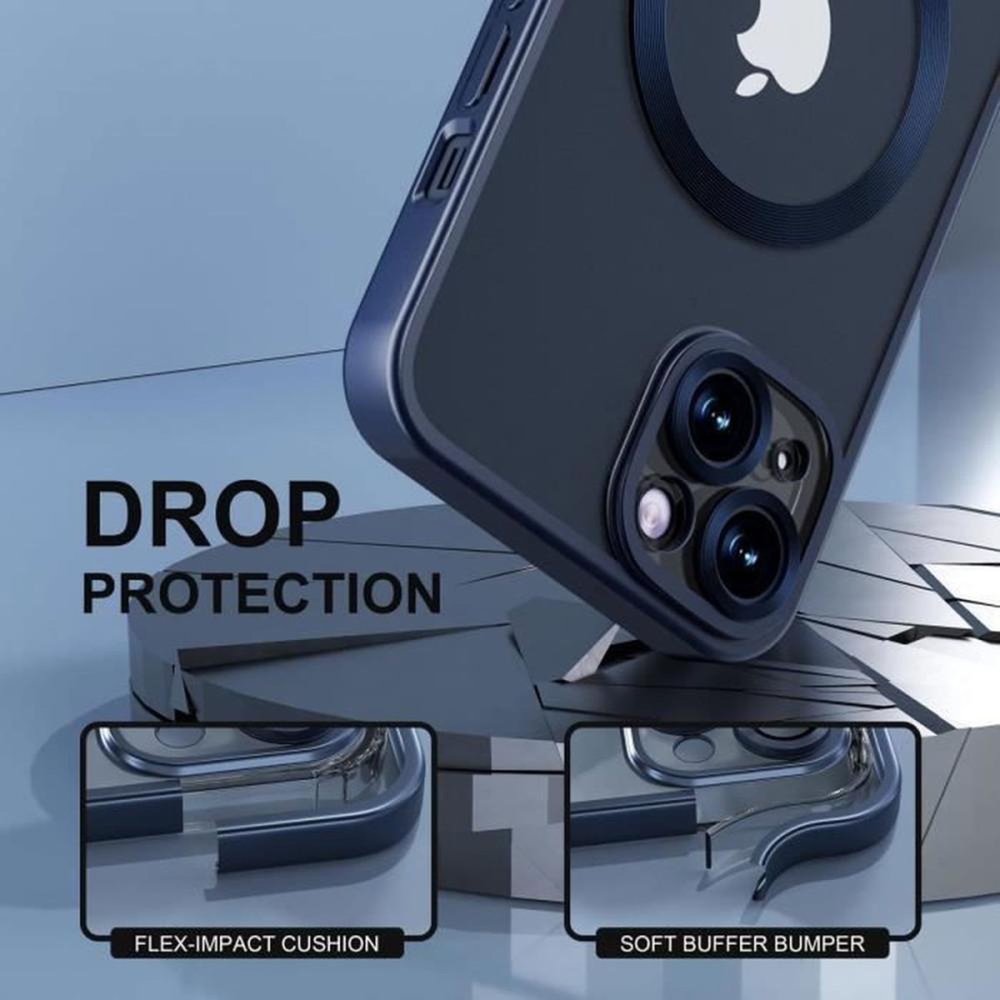 Voir la diapositive 2 : Coque iPhone 14 protection militaire TPU magnétique transparente bleu mate anti-jaunissement UV