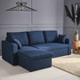 Voir la diapositive 2 : SWEEEK Canapé d'angle convertible en tissu bleu - IDA - 3 places. fauteuil d'angle réversible coffre rangement lit modulable