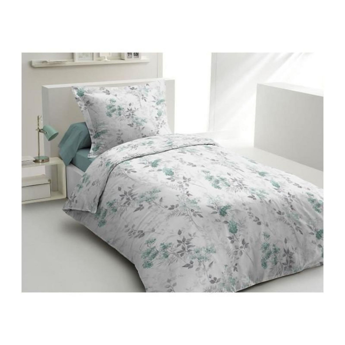 HOME LINGE PASSION Parure de couette 140x200 cm HOME LINGE PASSION POMPADOUR : Housse de couette + 1 taie d'oreiller - 100% Coton 57 Fils - Vert