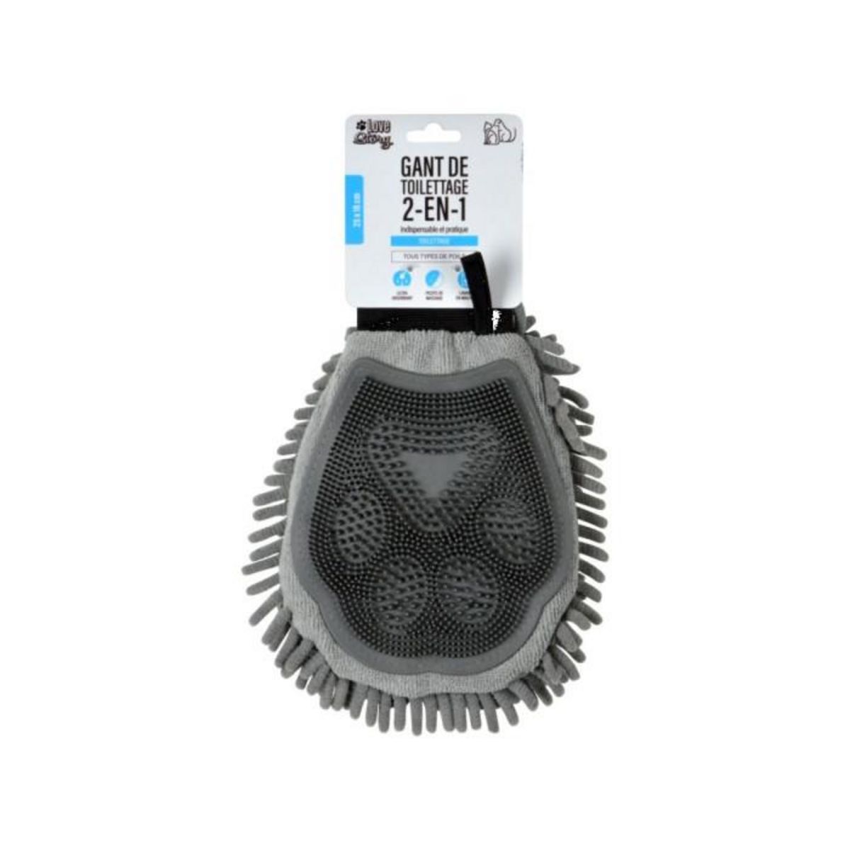 Paris Prix Gant de Toilettage en Microfibre  2 en 1  25cm Gris