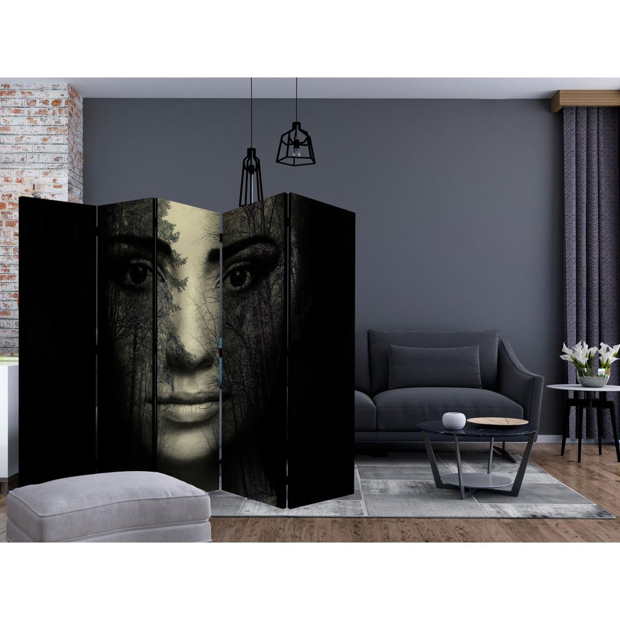 Voir la diapositive 2 : Paris Prix Paravent 5 volets  forest mask  172x225cm