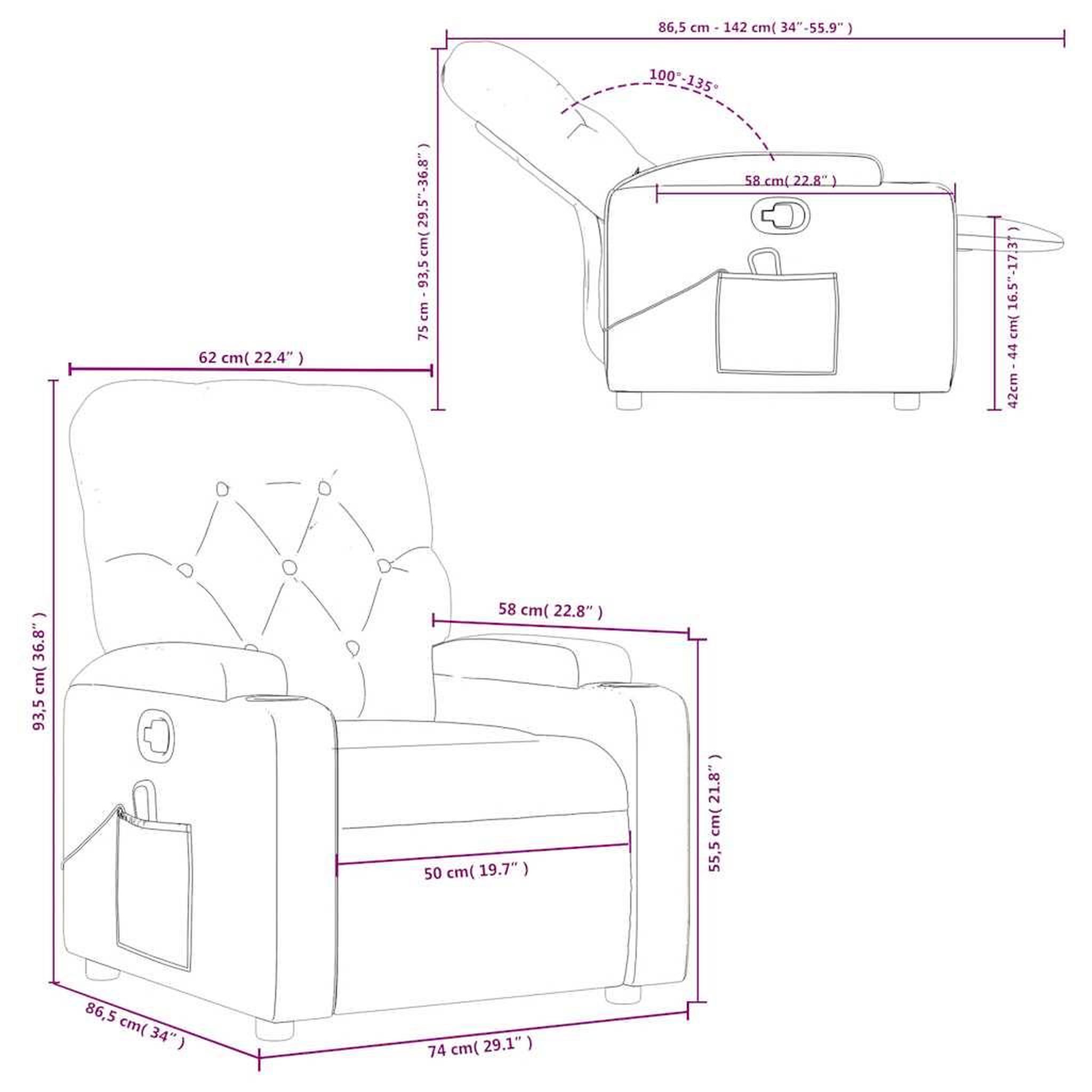 Voir la diapositive 6 : VIDAXL Fauteuil de massage inclinable Gris fonce Tissu