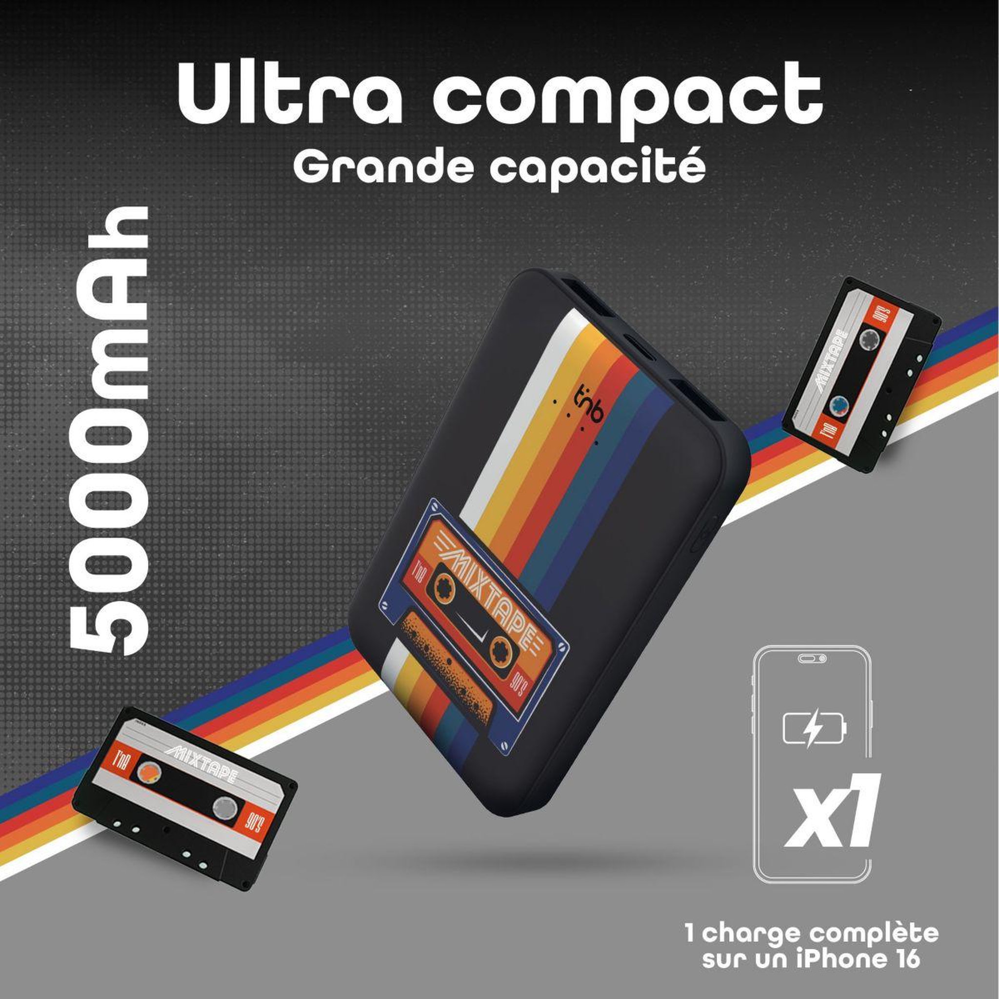 Voir la diapositive 2 : TNB Batterie externe 5000 mah design roller noir