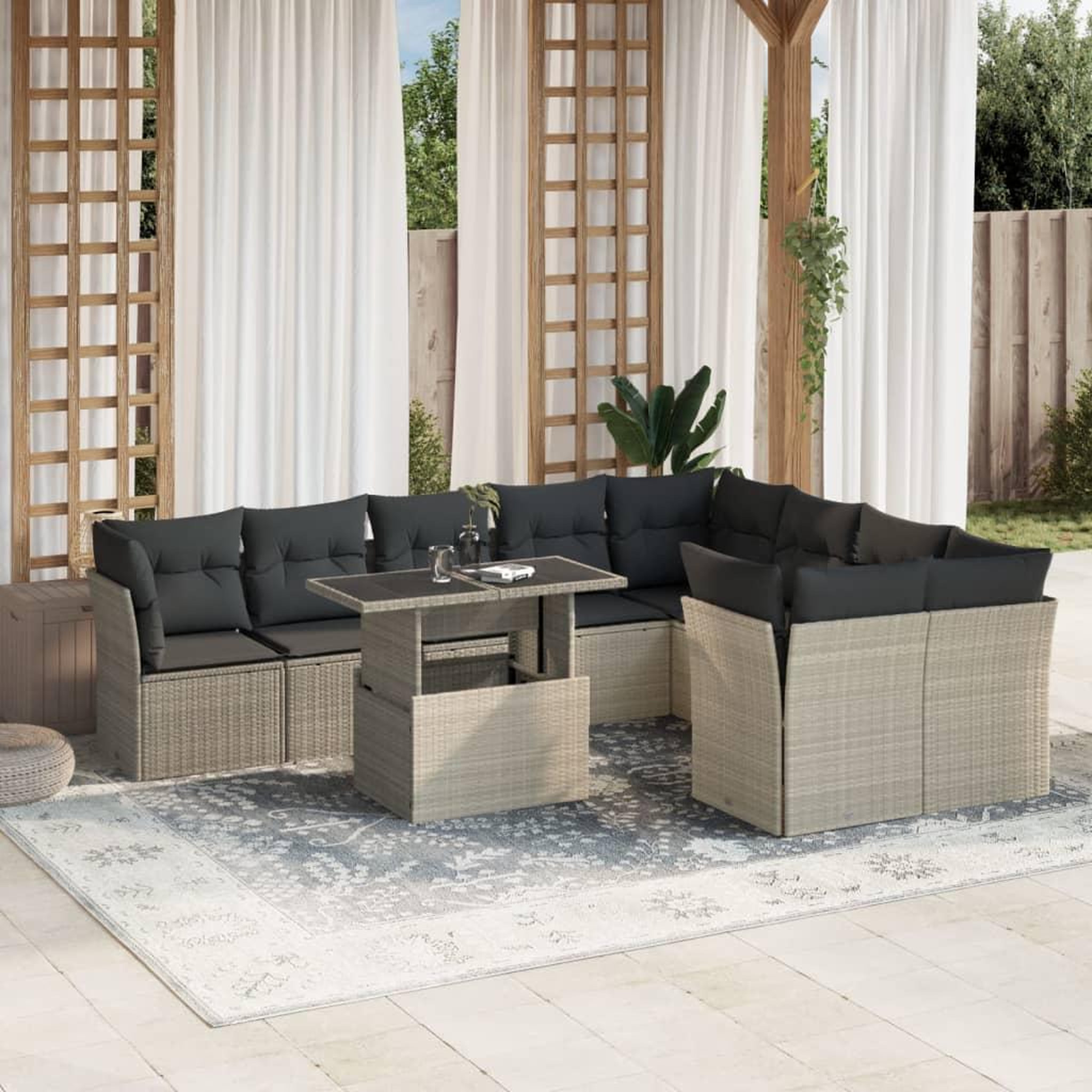 VIDAXL Salon de jardin avec coussins 10 pcs gris clair resine tressee