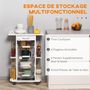 Voir la diapositive 4 : HOMCOM Chariot de service desserte de cuisine à roulettes multi-rangements 4 paniers métal tiroir + 4 range-bouteilles bois pin plateau carrelé