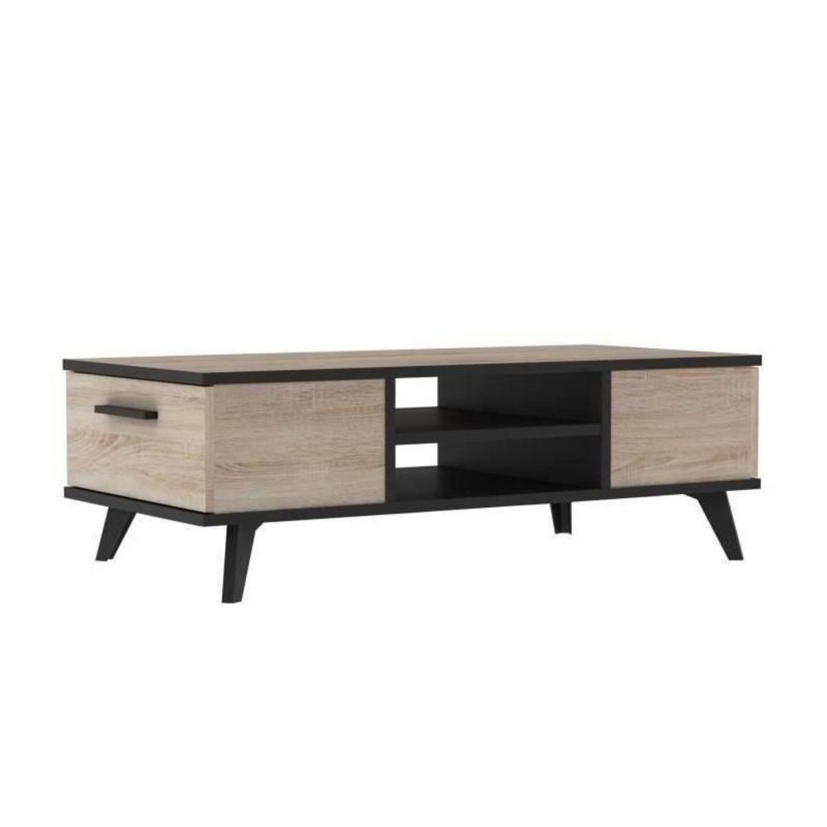 Demeyere Ensemble meuble TV table basse buffet WAYNE - Mélaminé - Style scandinave - Chene brossé et noir