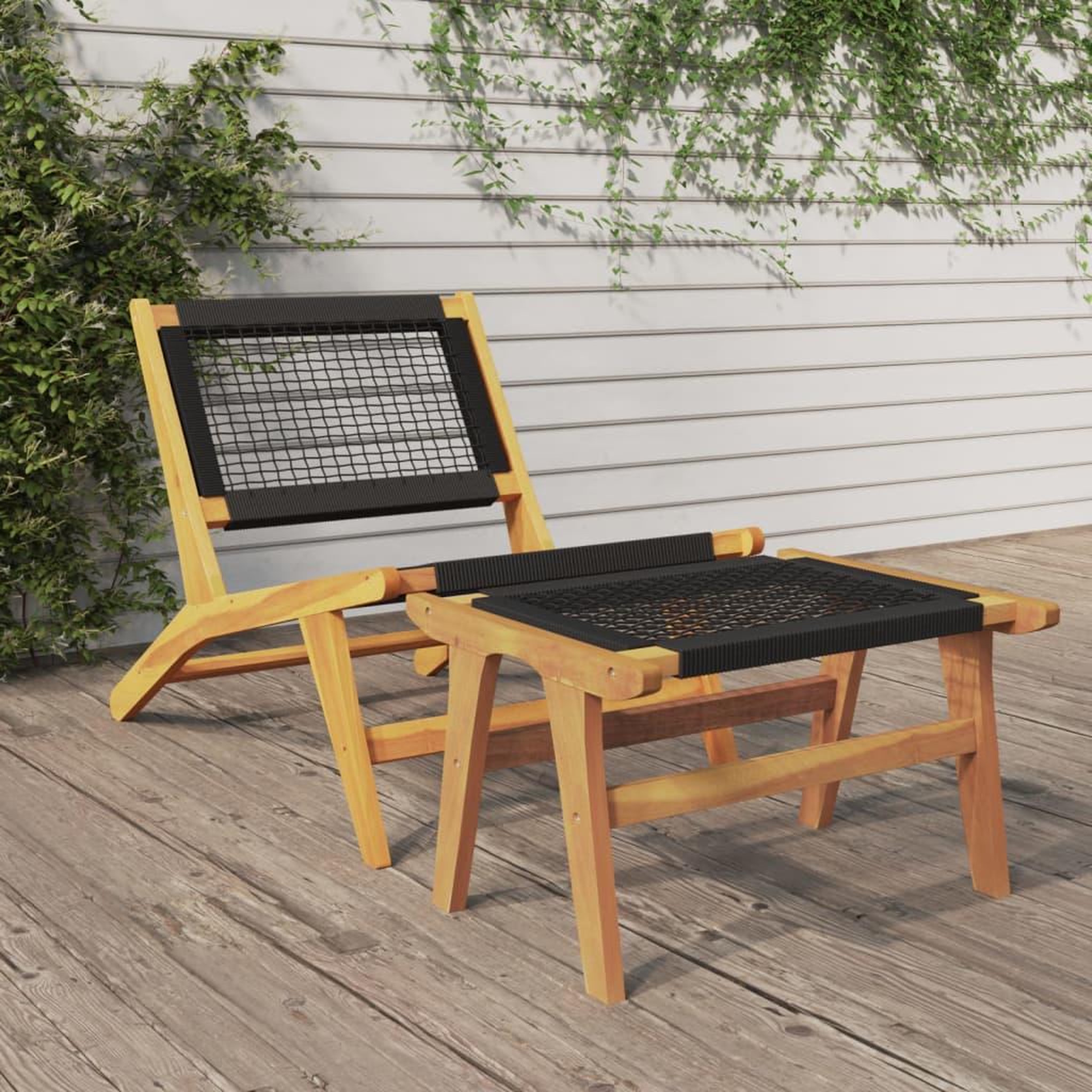 VIDAXL Chaise de jardin et repose-pieds Bois teck solide et polyester