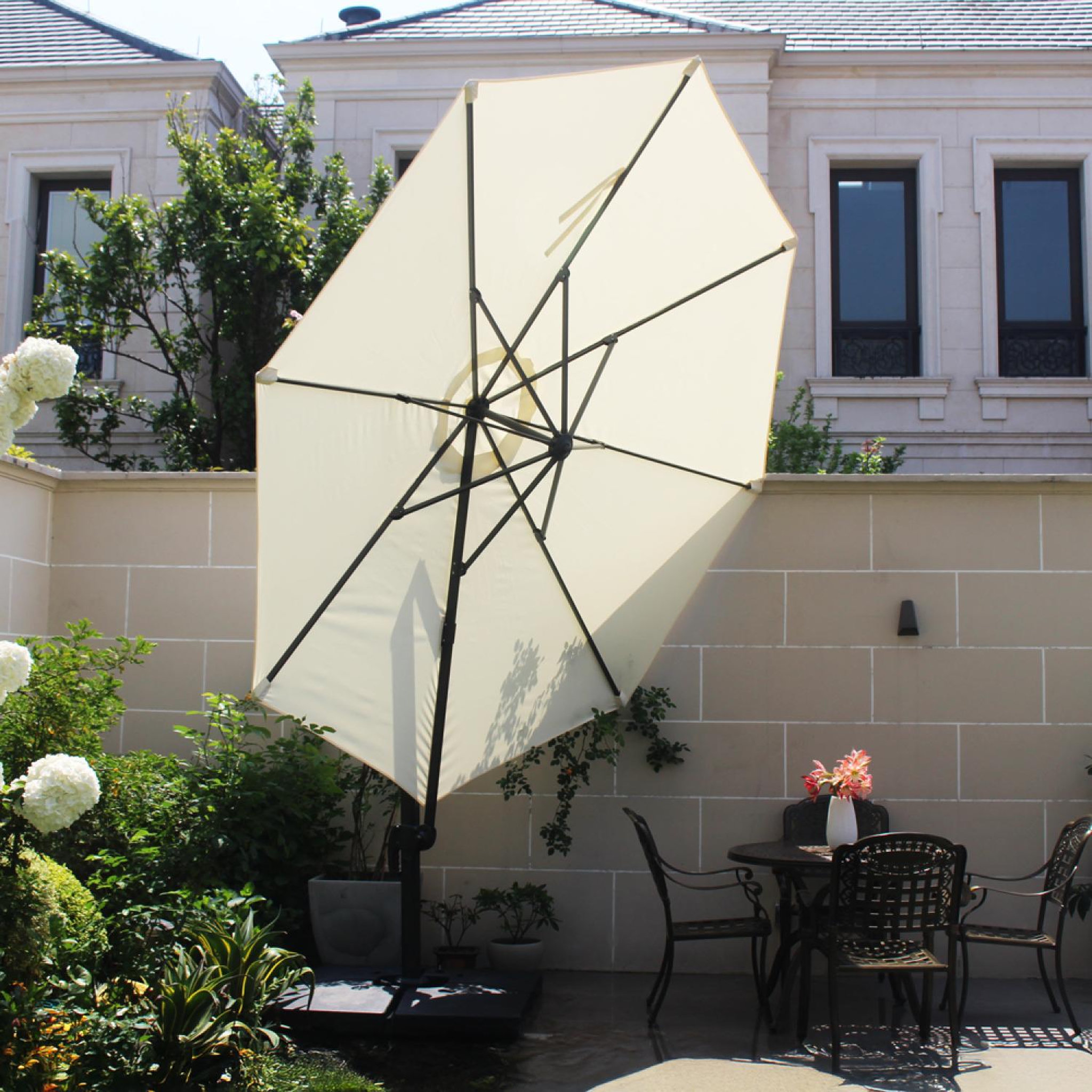Voir la diapositive 4 : CONCEPT USINE Parasol écru droit rond 35 x 35 m rotatif à 360 castillo