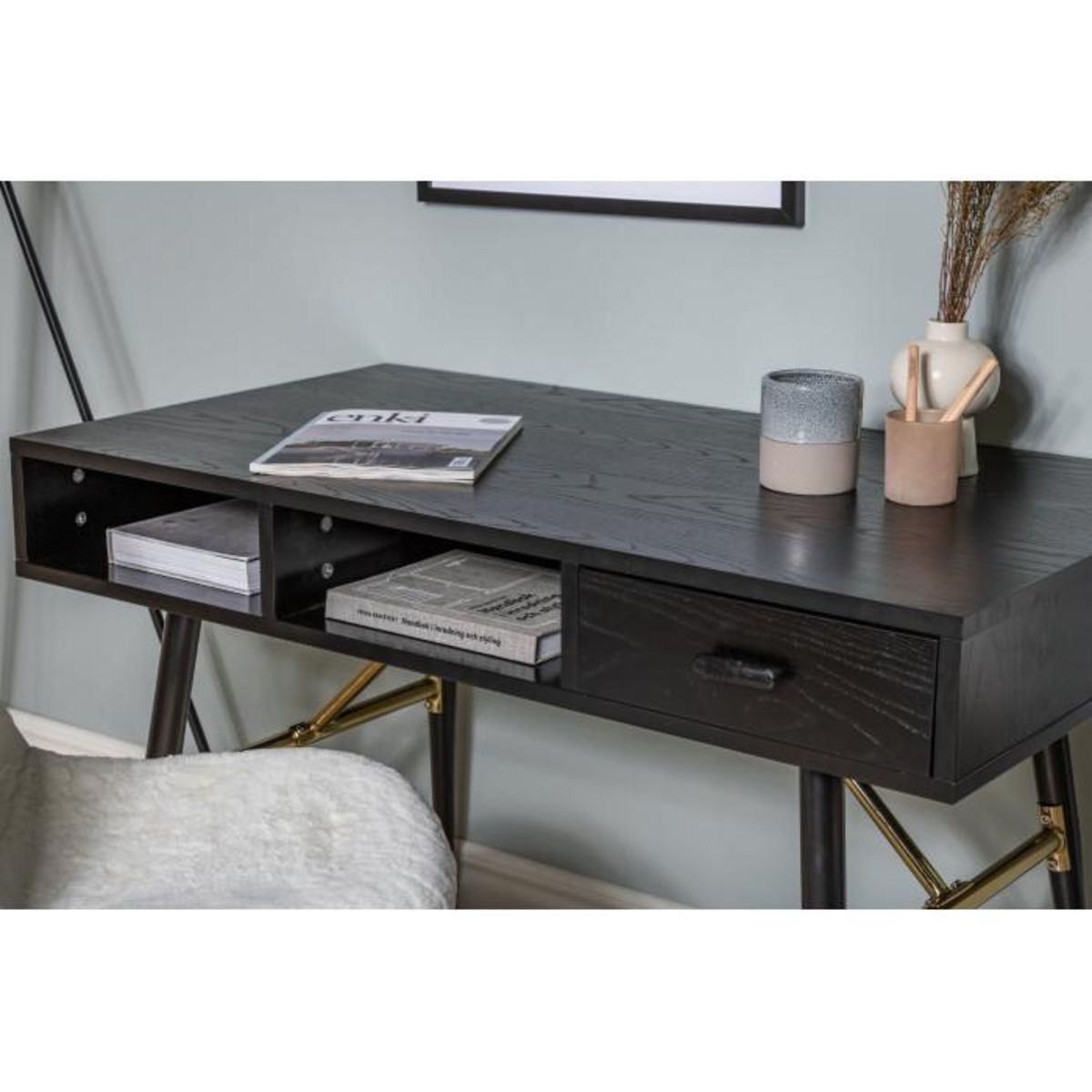 Paris Prix Bureau Design Avec Tiroir  Gold  110cm Noir