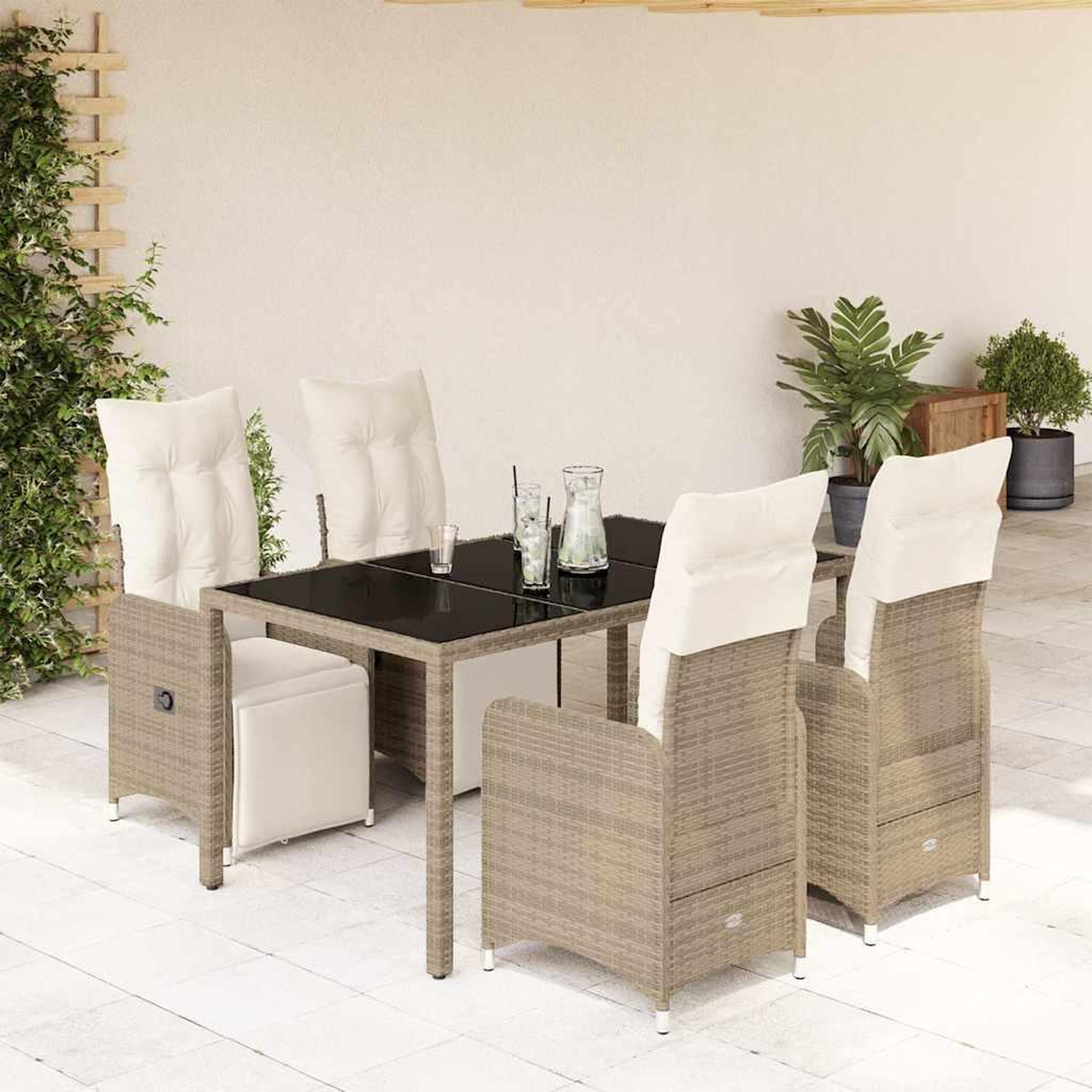 VIDAXL Ensemble de bistro de jardin 5 pcs coussins marron poly rotin