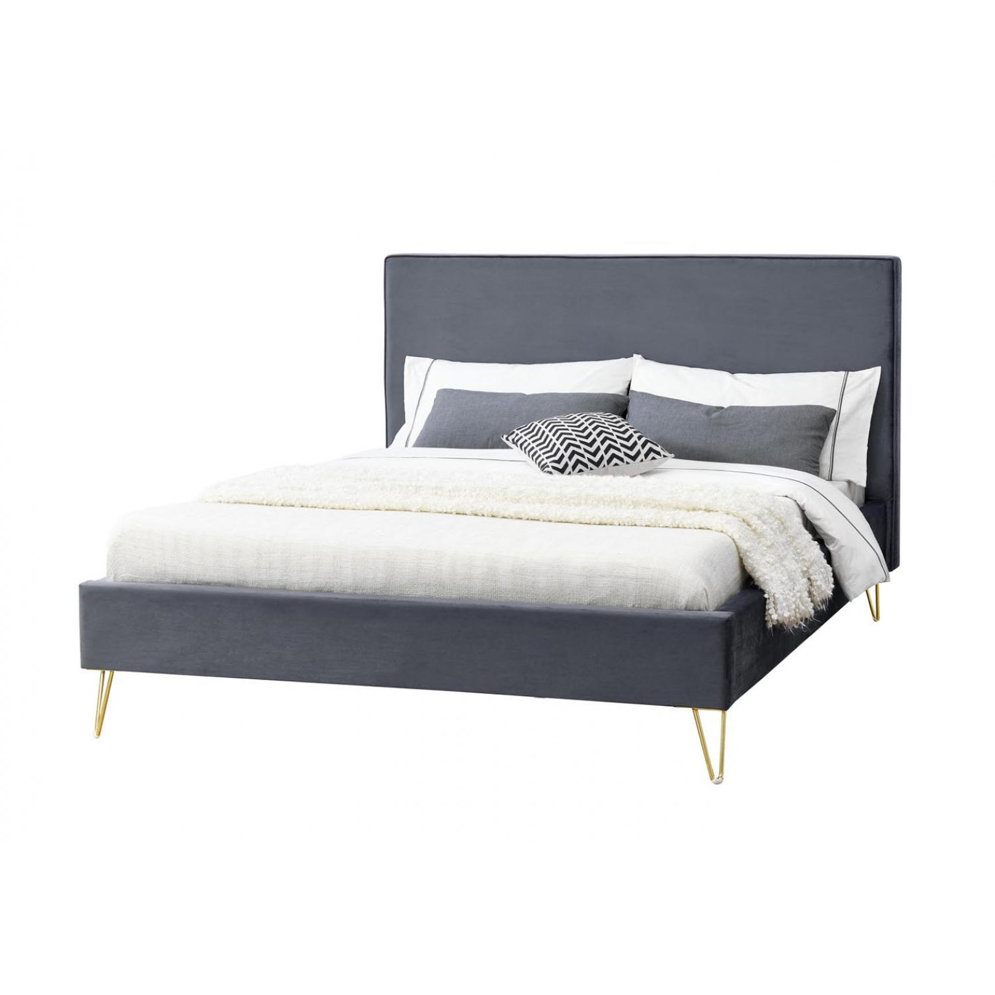 CONCEPT USINE Lit 160 x 200 cm en velours et laiton gris riverside