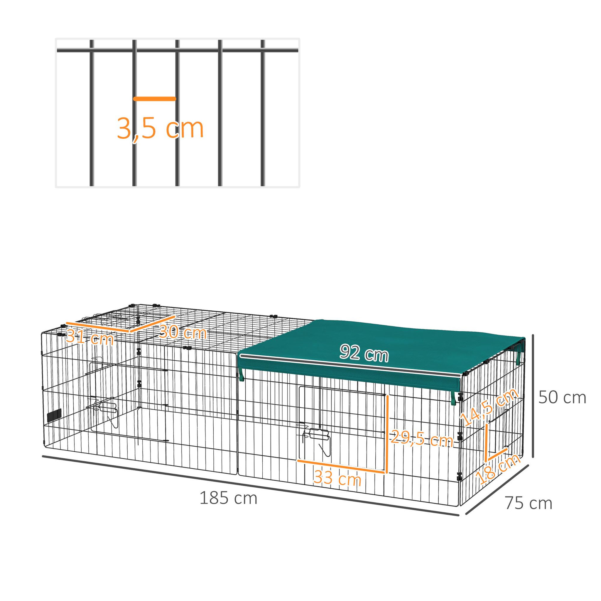 Voir la diapositive 2 : PAWHUT Parc enclos modulable acier avec bache pour lapins rongeurs petits animaux intérieur extérieur 185l x 75l x 50h cm vert