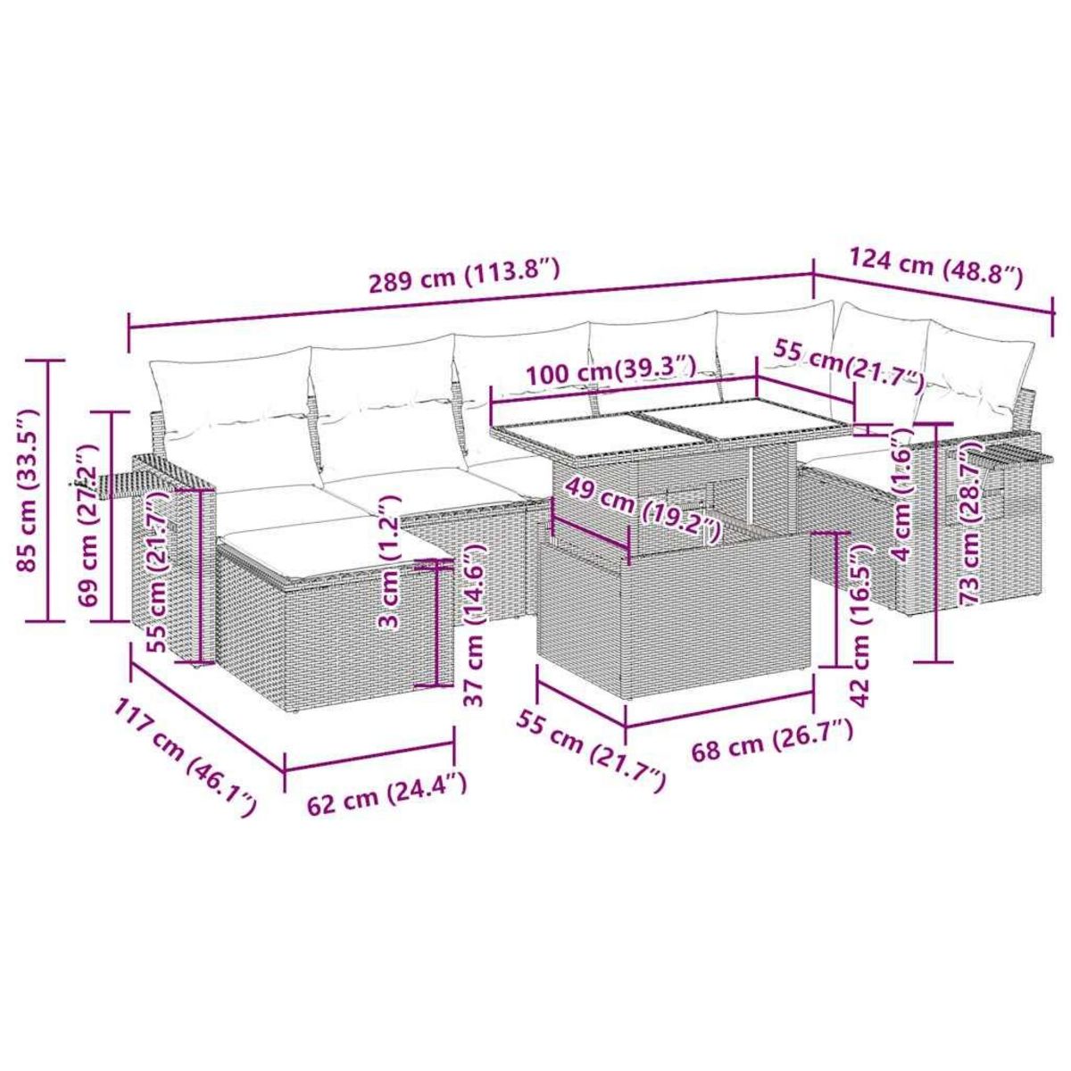 VIDAXL Salon de jardin 8 pcs avec coussins marron resine tressee