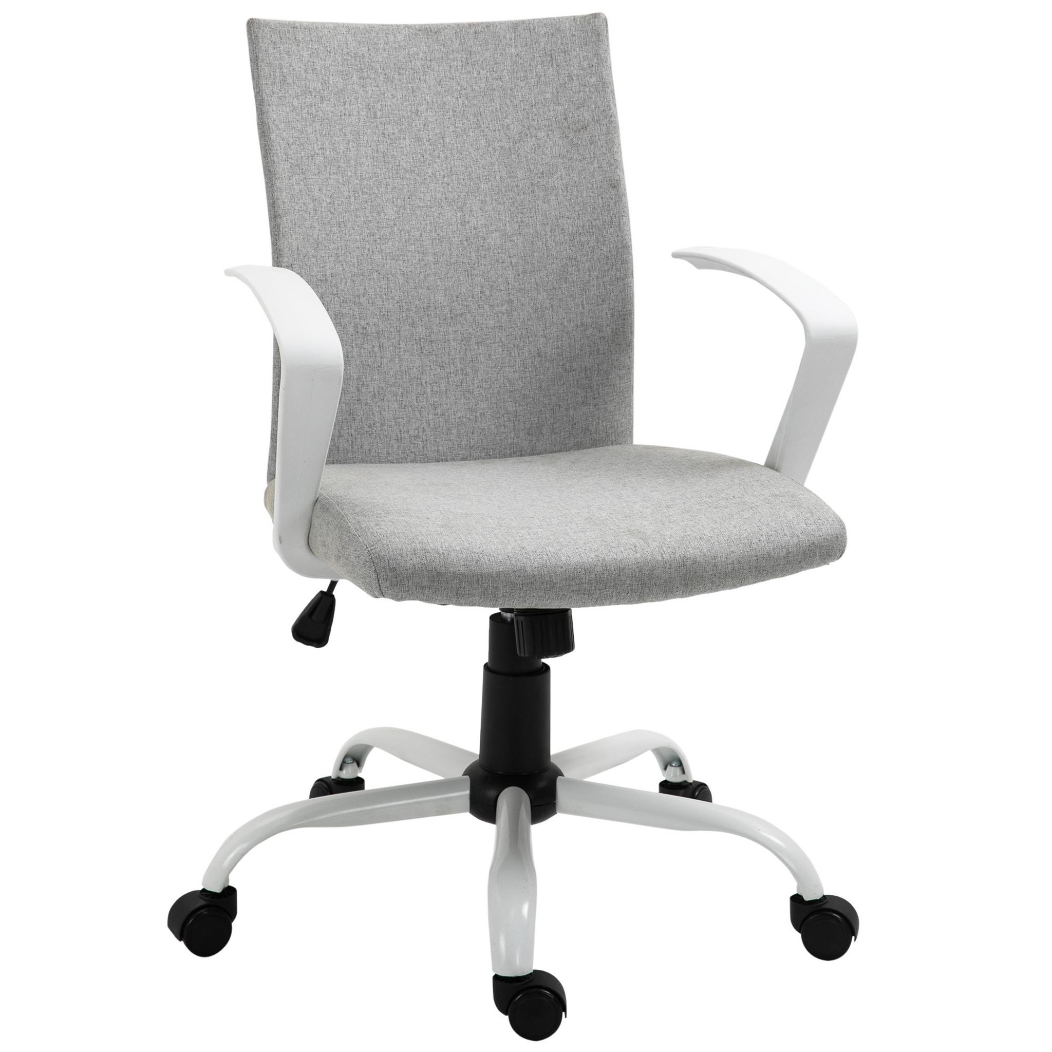 Voir la diapositive 1 : VINSETTO Chaise de bureau ergonomique hauteur réglable pivotante 360° piètement acier blanc lin gris clair