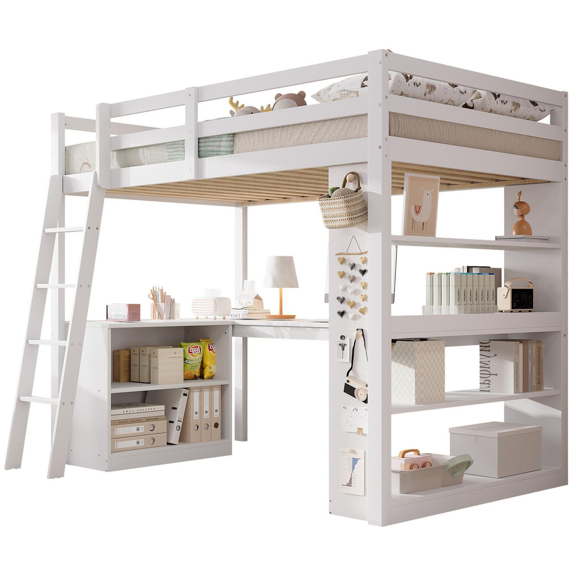 MERAX Lit mezzanine 90x200cm coloris blanc pin et mdf