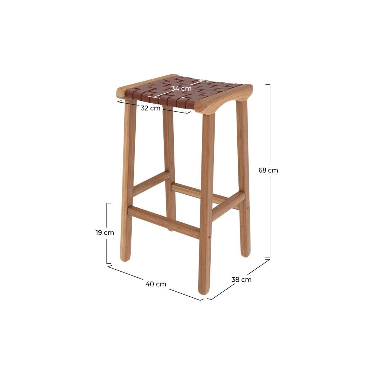 Rendez vous déco Tabouret pour îlot central 68 cm en teck et cuir tressé marron-Kuna