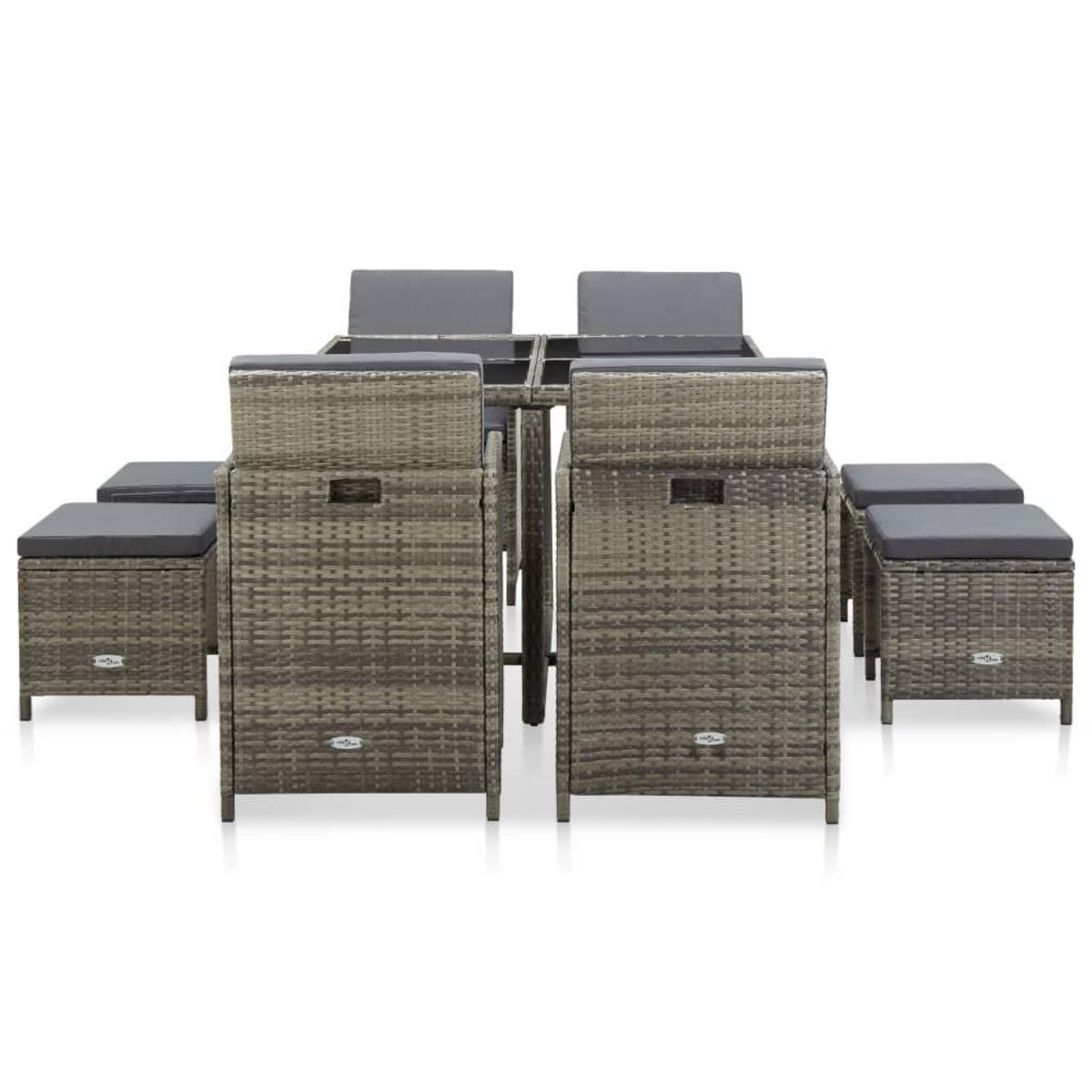 VIDAXL Ensemble a manger d'exterieur 9pcs et coussins Resine tressee