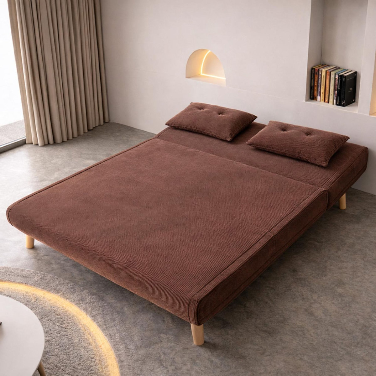 CONCEPT USINE Canapé convertible en velours côtelé chccolat 2 places ENNIS