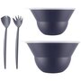 Voir la diapositive 1 : Bodum Lot de 2 saladiers 3l/4.9l avec couvercle + couverts bleu - K2551-540-143S-1