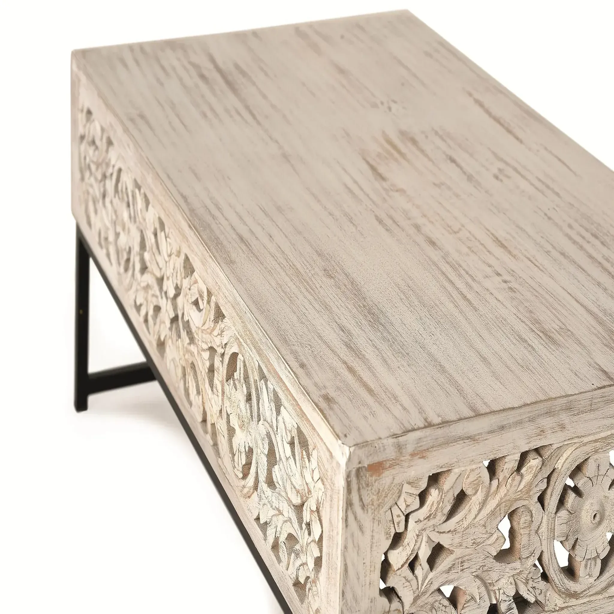 Voir la diapositive 3 : GINER Y COLOMER SL Table basse en bois de manguier 110 cm style ethnique boho sculpté