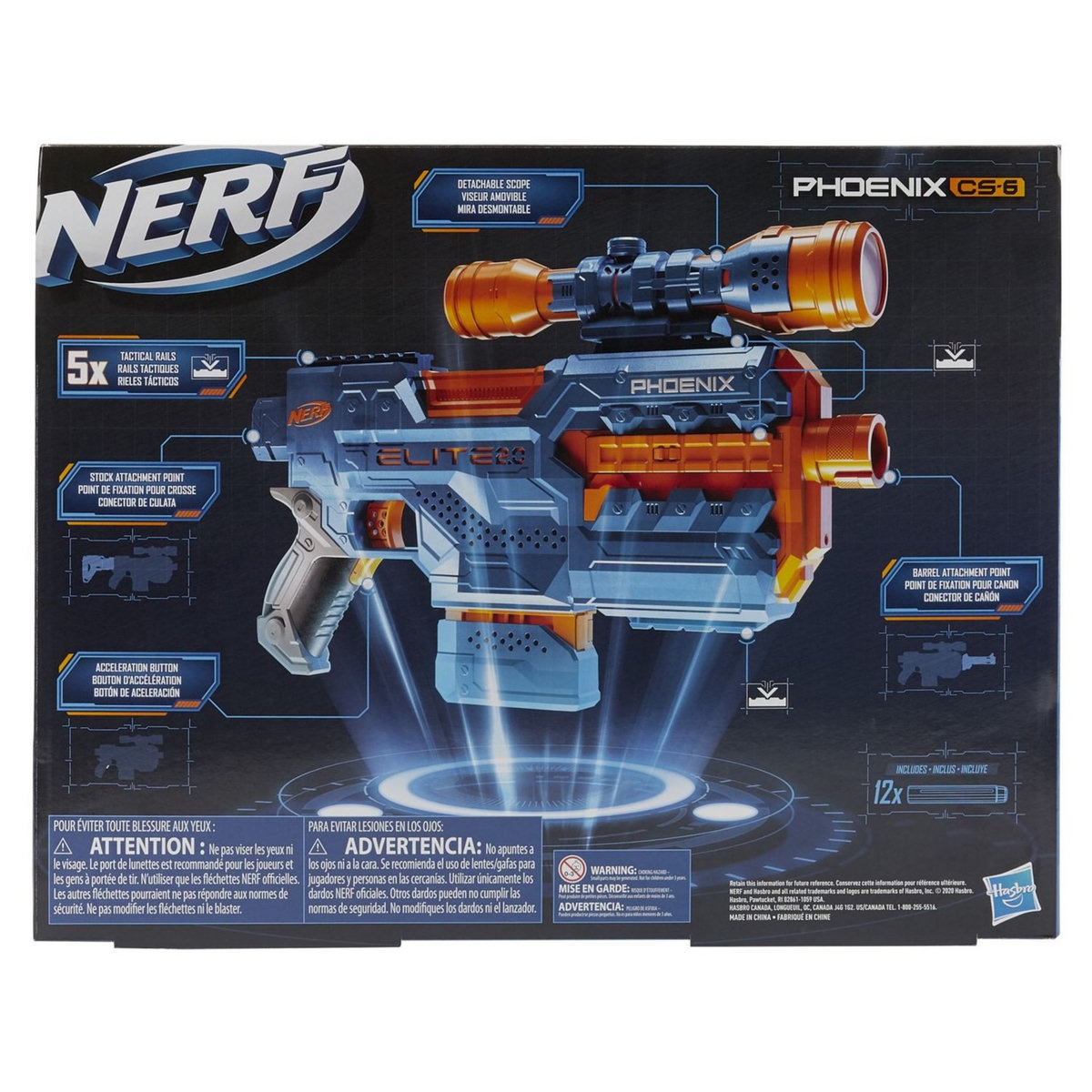 HASBRO Pistolet Elite 2.0 Phoenix CS-6 Nerf + 12 fléchettes Nerf