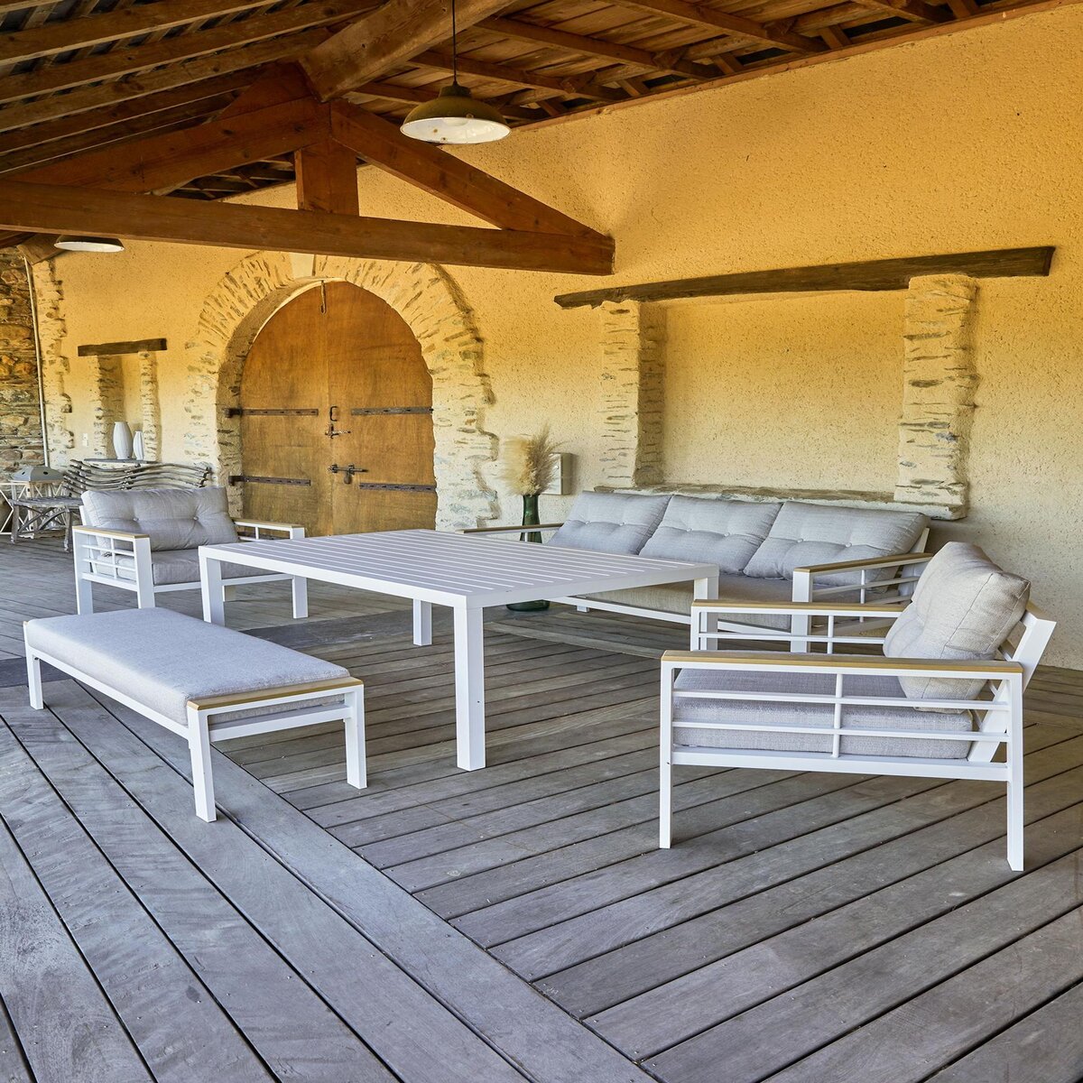 DCB GARDEN Salon de jardin - 7 places - Aluminium - blanc - CAYENNE S3