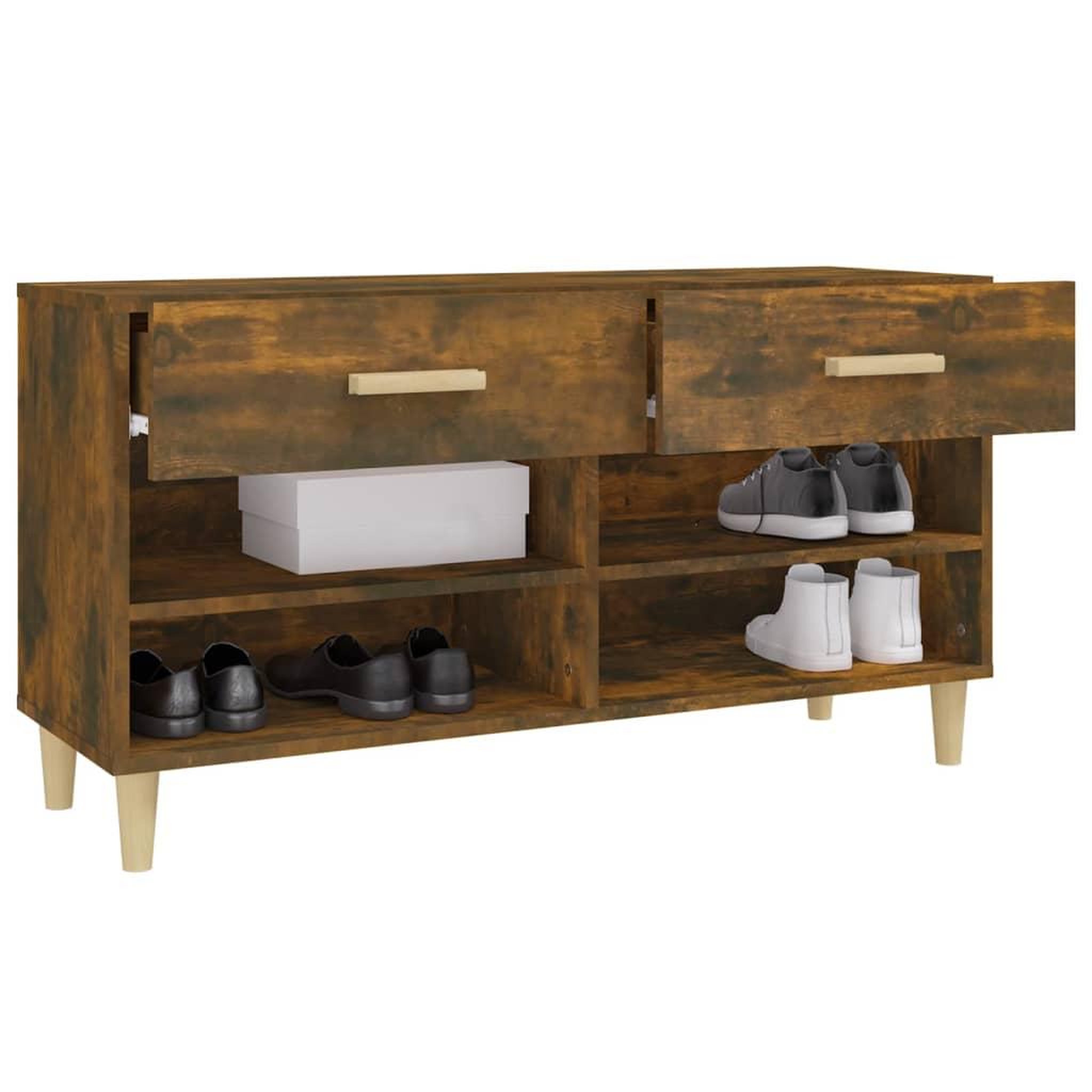 Voir la diapositive 5 : VIDAXL Meuble a chaussures chene fume 102x35x55 cm bois d'ingenierie
