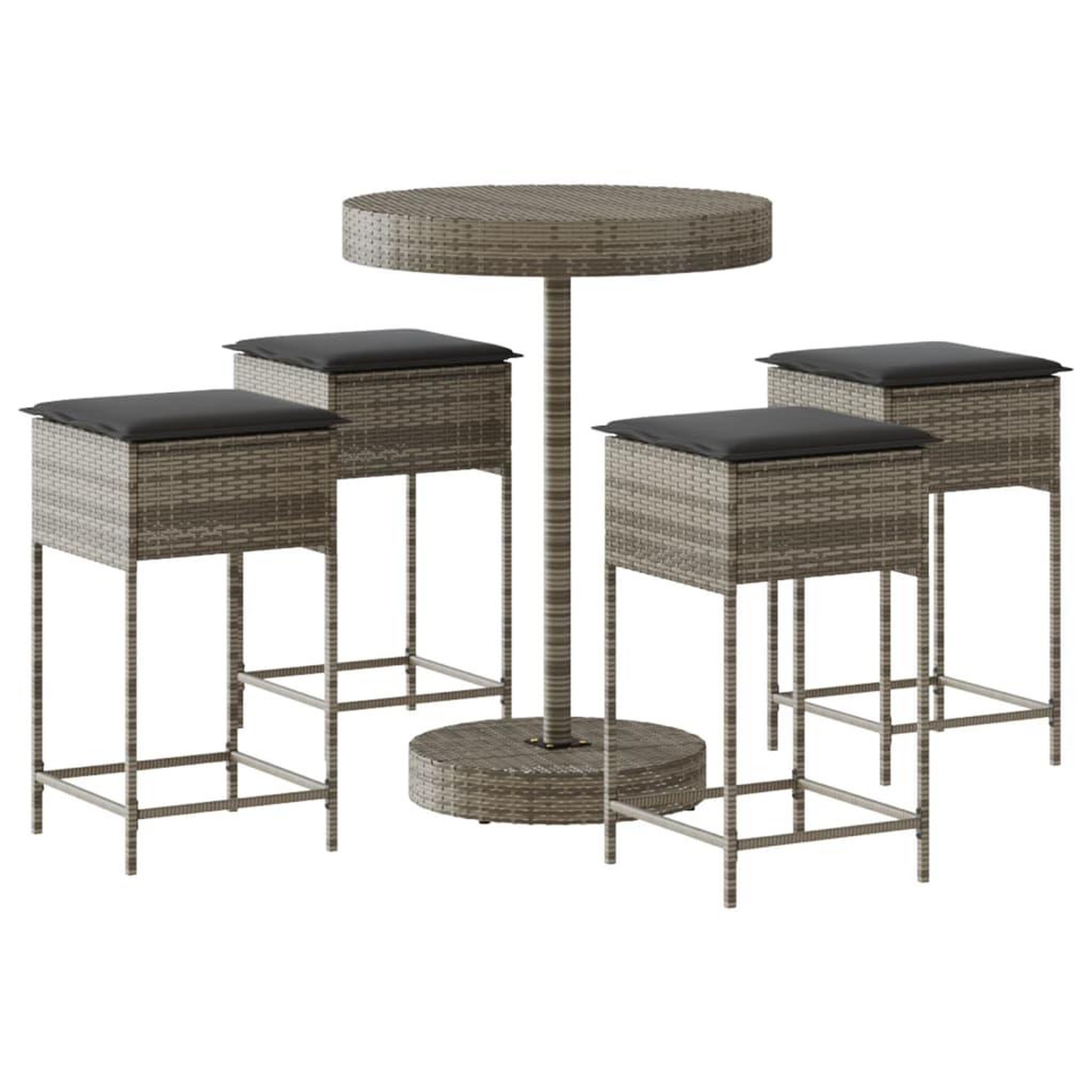 Voir la diapositive 2 : VIDAXL Ensemble de bar de jardin 5 pcs avec coussins gris poly rotin