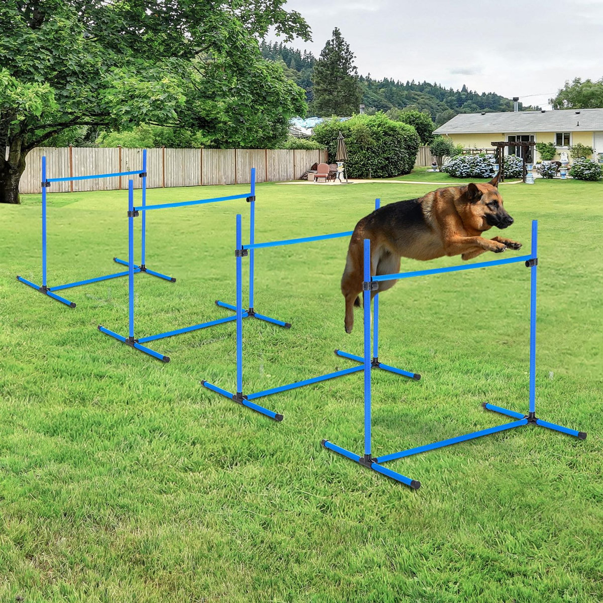 PAWHUT Agility sport pour chiens set de 4 obstacles professionnels avec système de maintien au sol sac transport fourni bleu noir