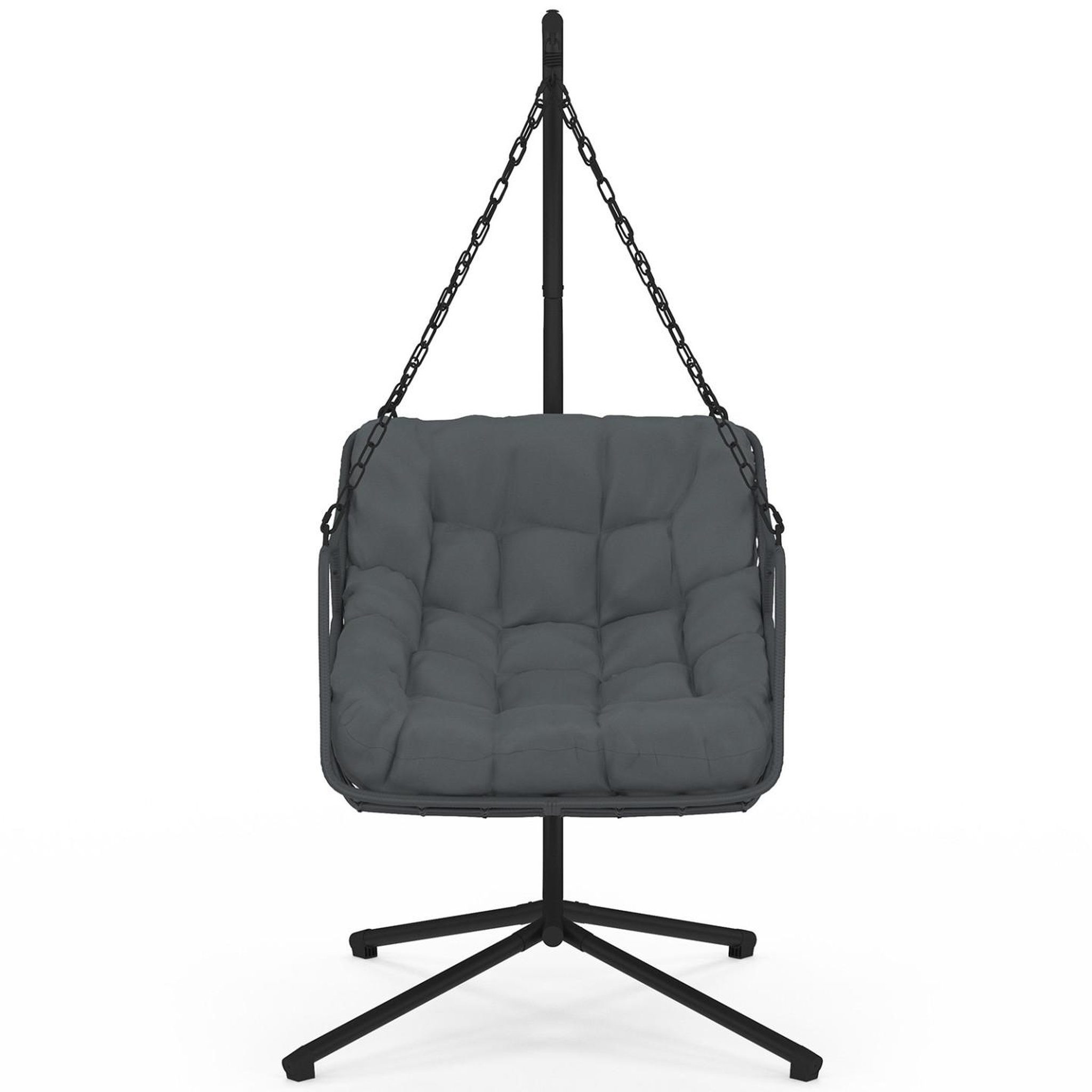 Voir la diapositive 5 : ID MARKET Fauteuil suspendu relax loa ajouré effet rotin gris avec coussin gris
