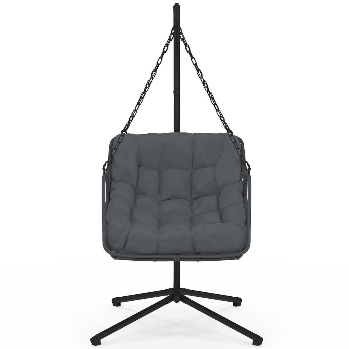 ID MARKET Fauteuil suspendu relax LOA ajouré effet rotin gris avec coussin gris