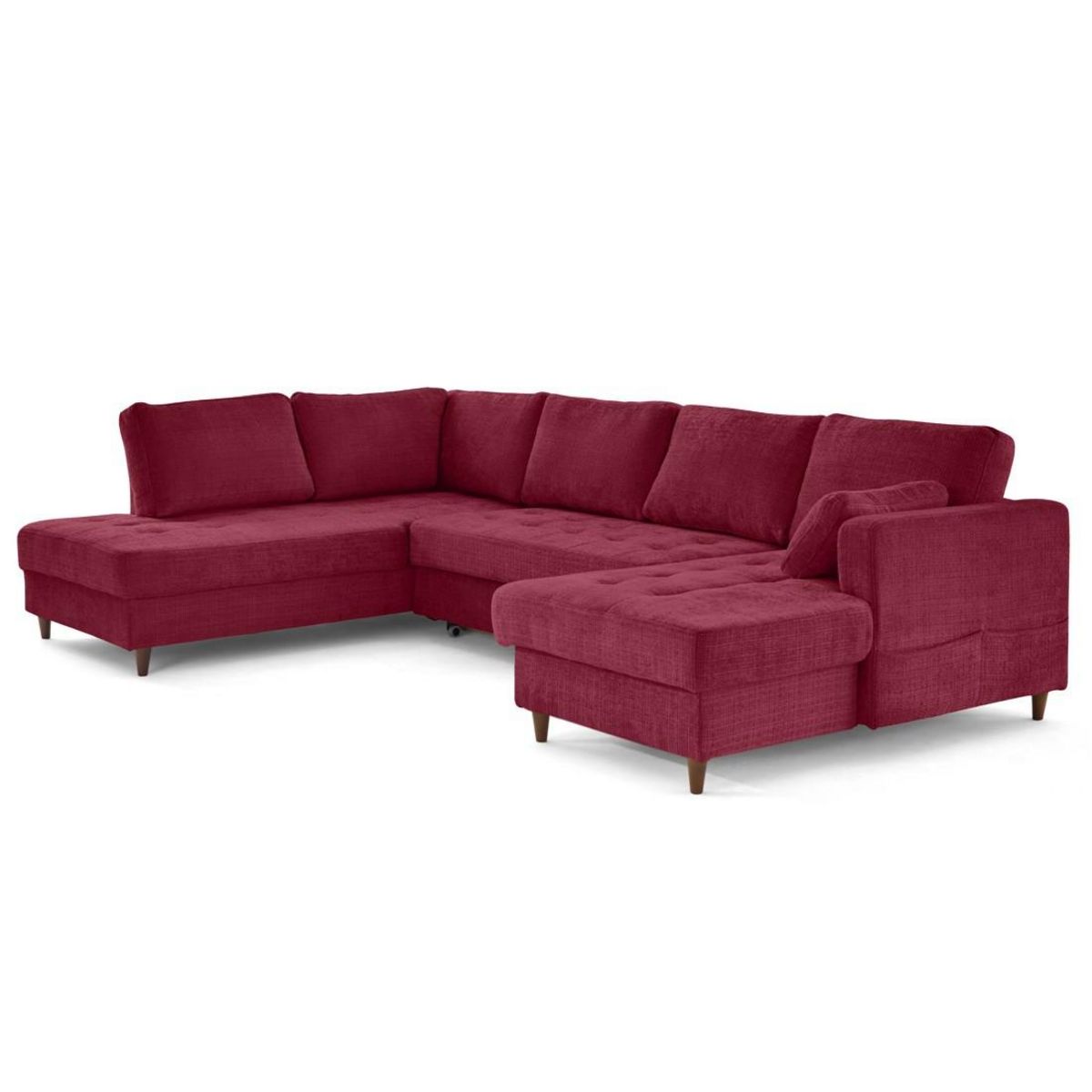 LISA DESIGN Anna - canapé panoramique d'angle gauche 7 places convertible avec coffre en velours texturé