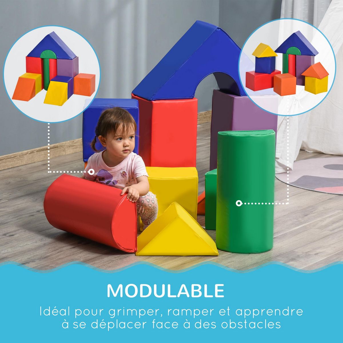 HOMCOM 11 blocs de construction en mousse XXL - modules de motricité - jouets éducatifs - certifiés normes EN71-1-2-3 - mousse EPE revêtement PU multicolore