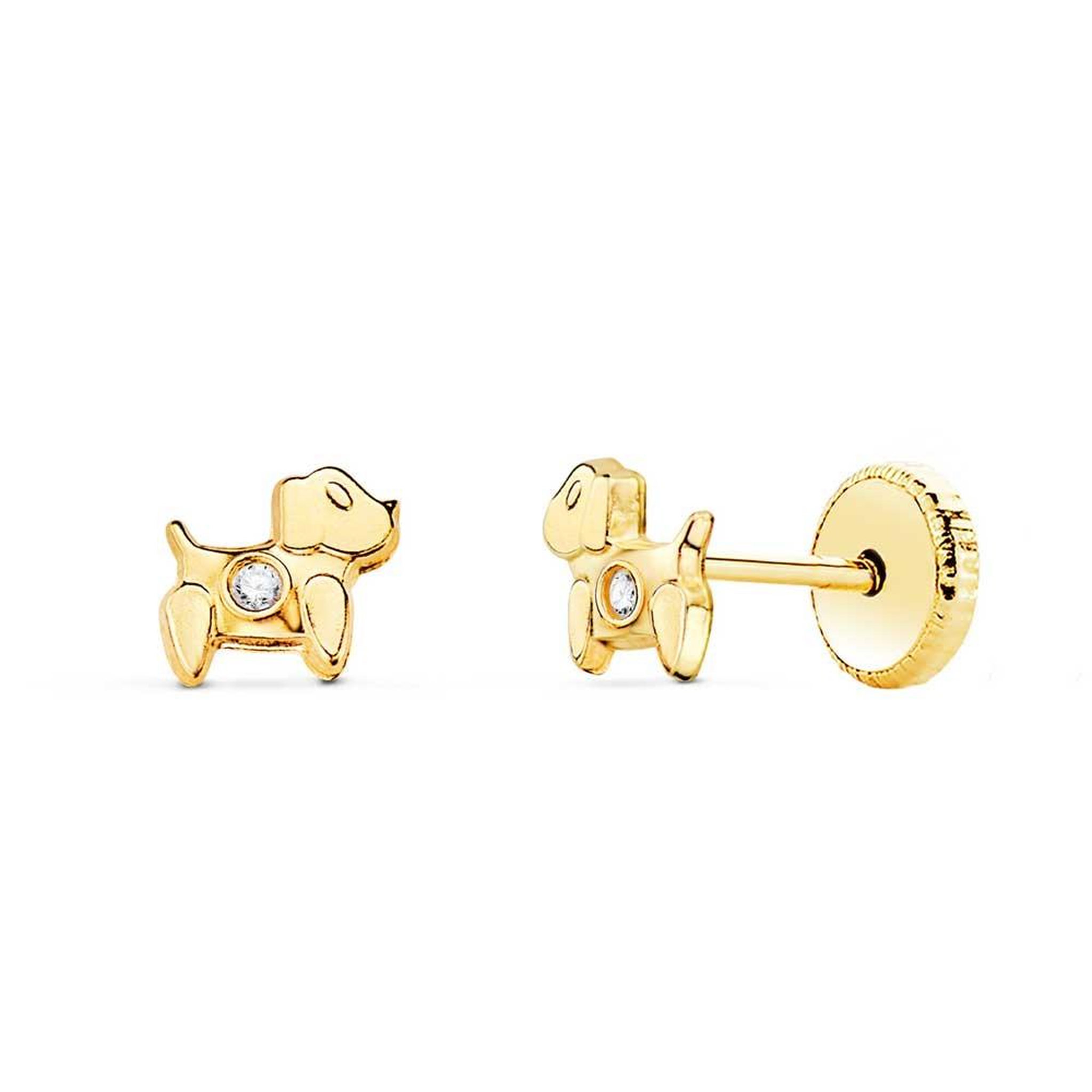 L'ATELIER D'AZUR Boucles d'Oreilles Or 18 Carats 750/000 Jaune Motif Chiens
