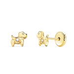 L'ATELIER D'AZUR Boucles d'Oreilles Or 18 Carats 750/000 Jaune Motif Chiens