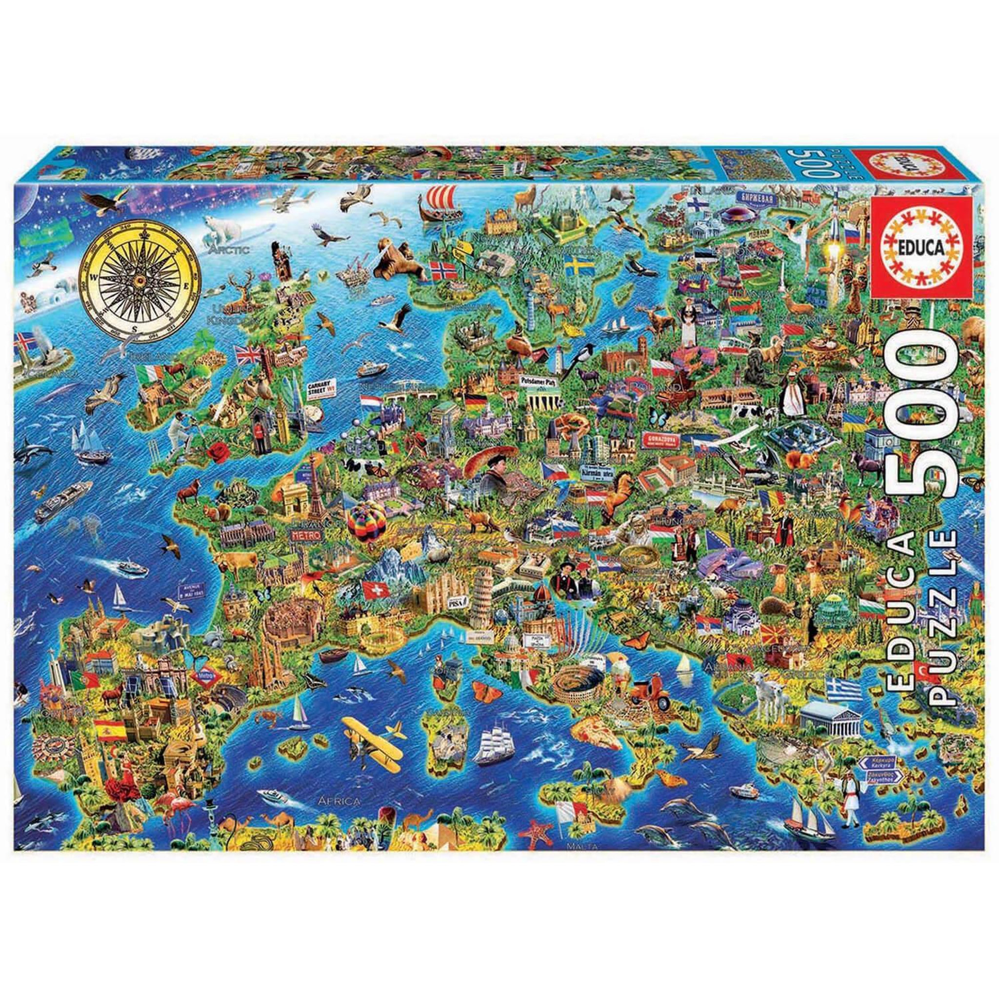 Voir la diapositive 2 : EDUCA Puzzle 500 pièces : La folle Carte d'Europe