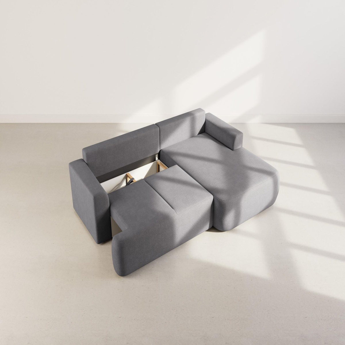 BEST MOBILIER Candela - canapé d'angle droit 4 places - convertible avec coffre - en tissu bouclette