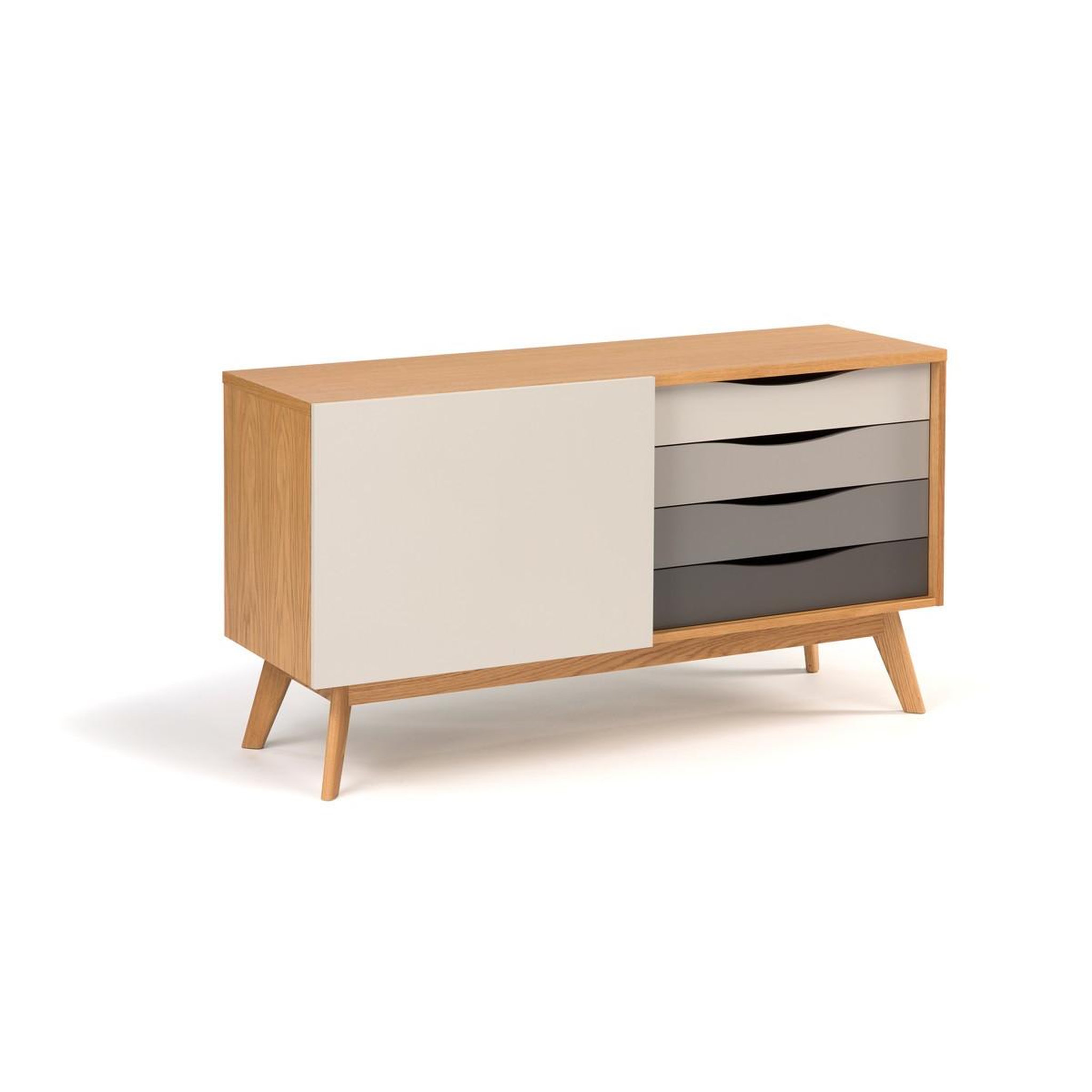 Voir la diapositive 3 : Paris Prix Buffet 4 tiroirs & 1 porte  Avon  128cm Chêne & Gris