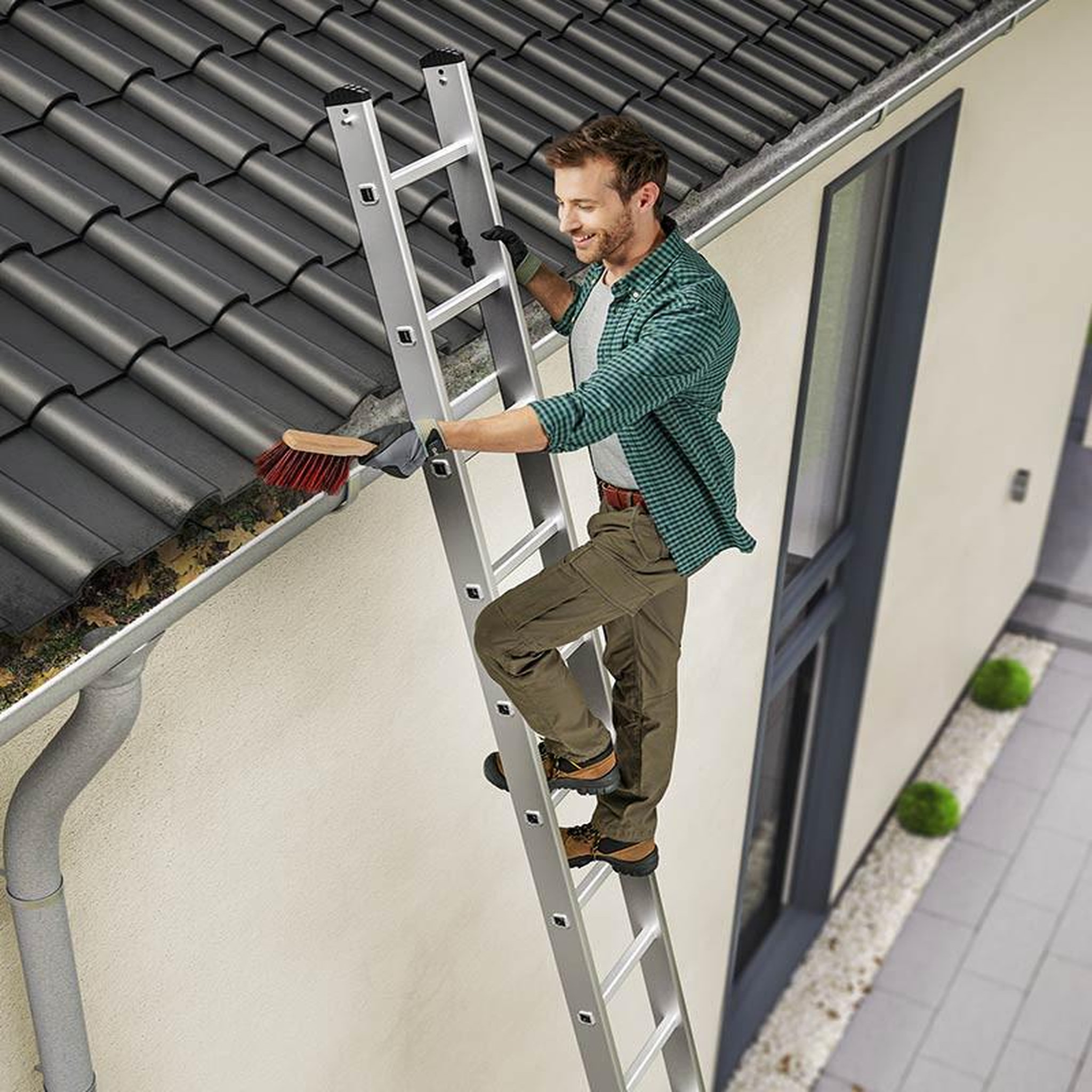 Voir la diapositive 5 : HAILO Echelle simple 12 échelons 3,4m/4,3m en alu professionnelle Hailo ProfiStep Uno