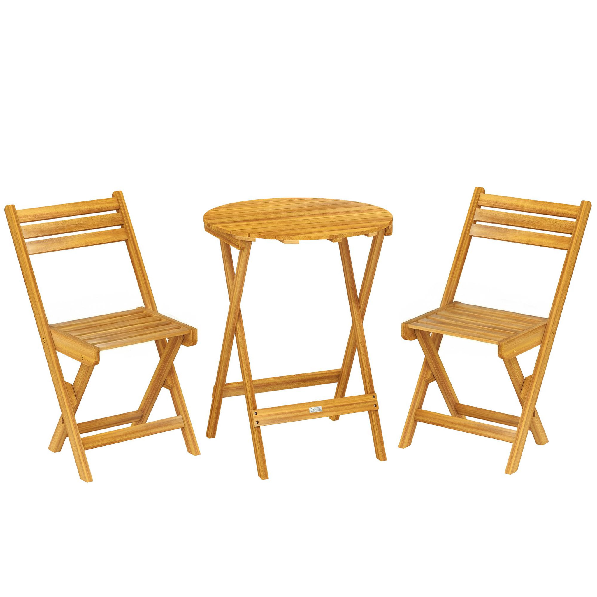 OUTSUNNY Ensemble bistro 2 places 3 pièces pliables bois acacia pré-huilé
