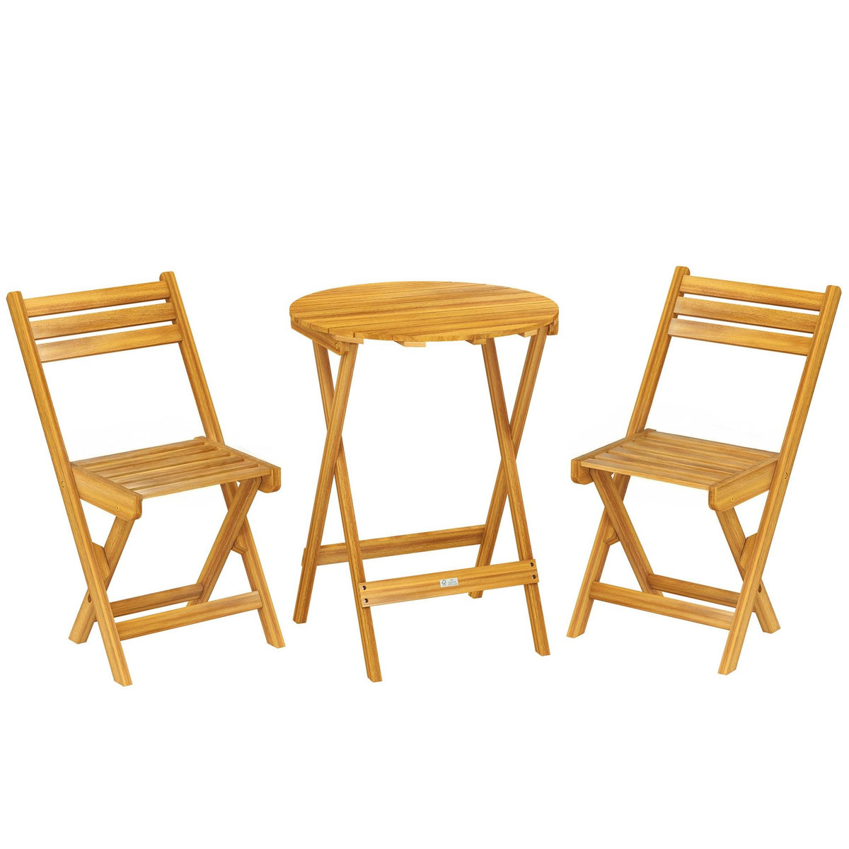 OUTSUNNY Ensemble bistro 2 places 3 pièces pliables bois acacia pré-huilé