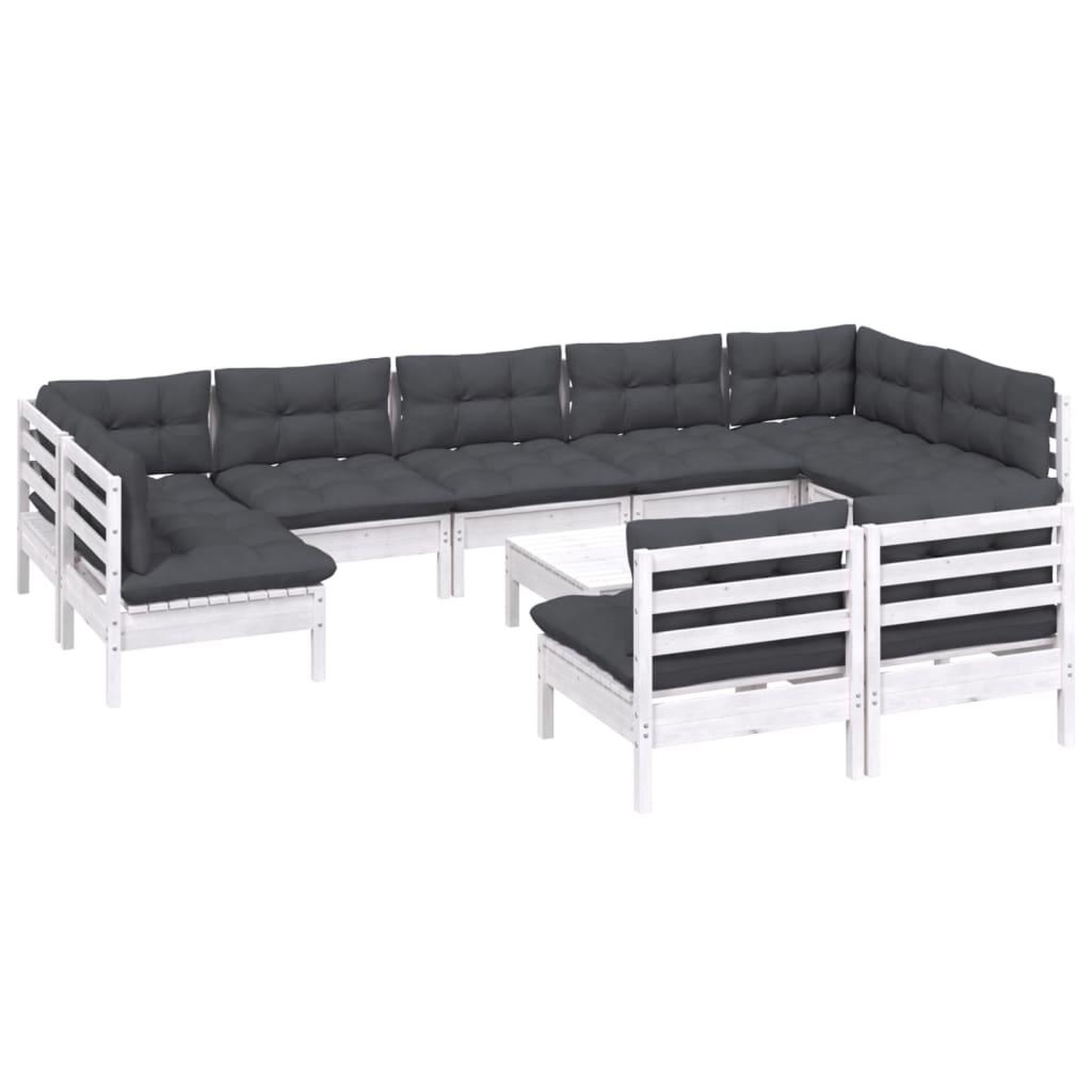 Voir la diapositive 3 : VIDAXL Salon de jardin 10 pcs avec coussins blanc bois de pin massif