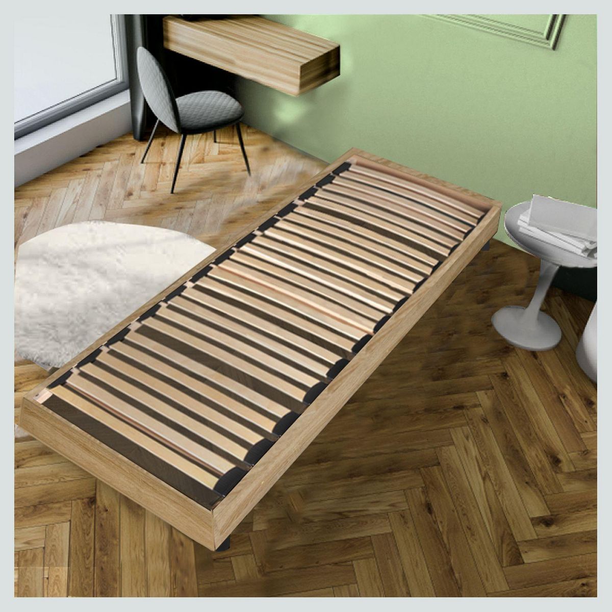 Sommier cadre à lattes sur pieds 90x190 cm 26 lattes  ASCQ